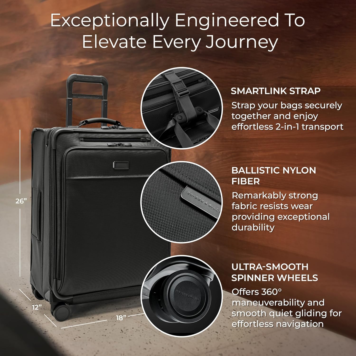 Briggs & Riley 26" Medium Expandable Spinner - Checked Luggage for Travel, Suitcases with Wheels