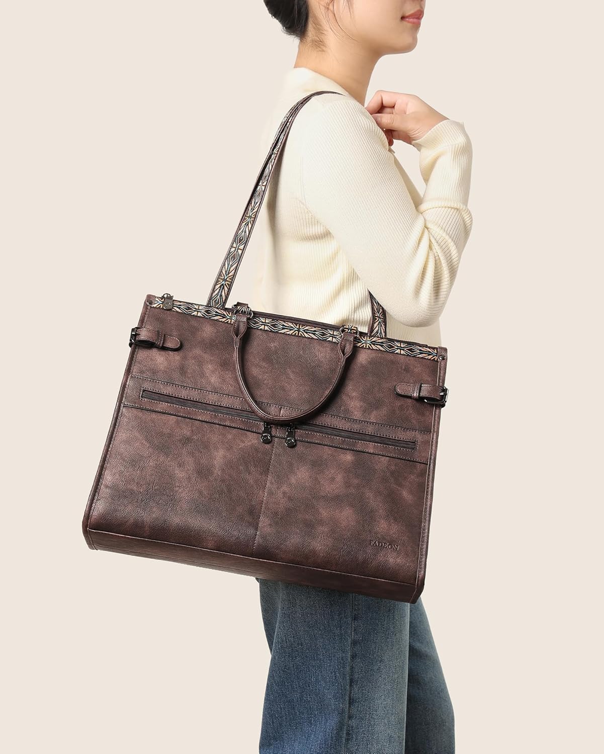 FADEON Laptop Bag for Women Designer PU Leather Large Tote Bags Backpack Purses with 15.6 Laptop Compartment Shoulder Handbag