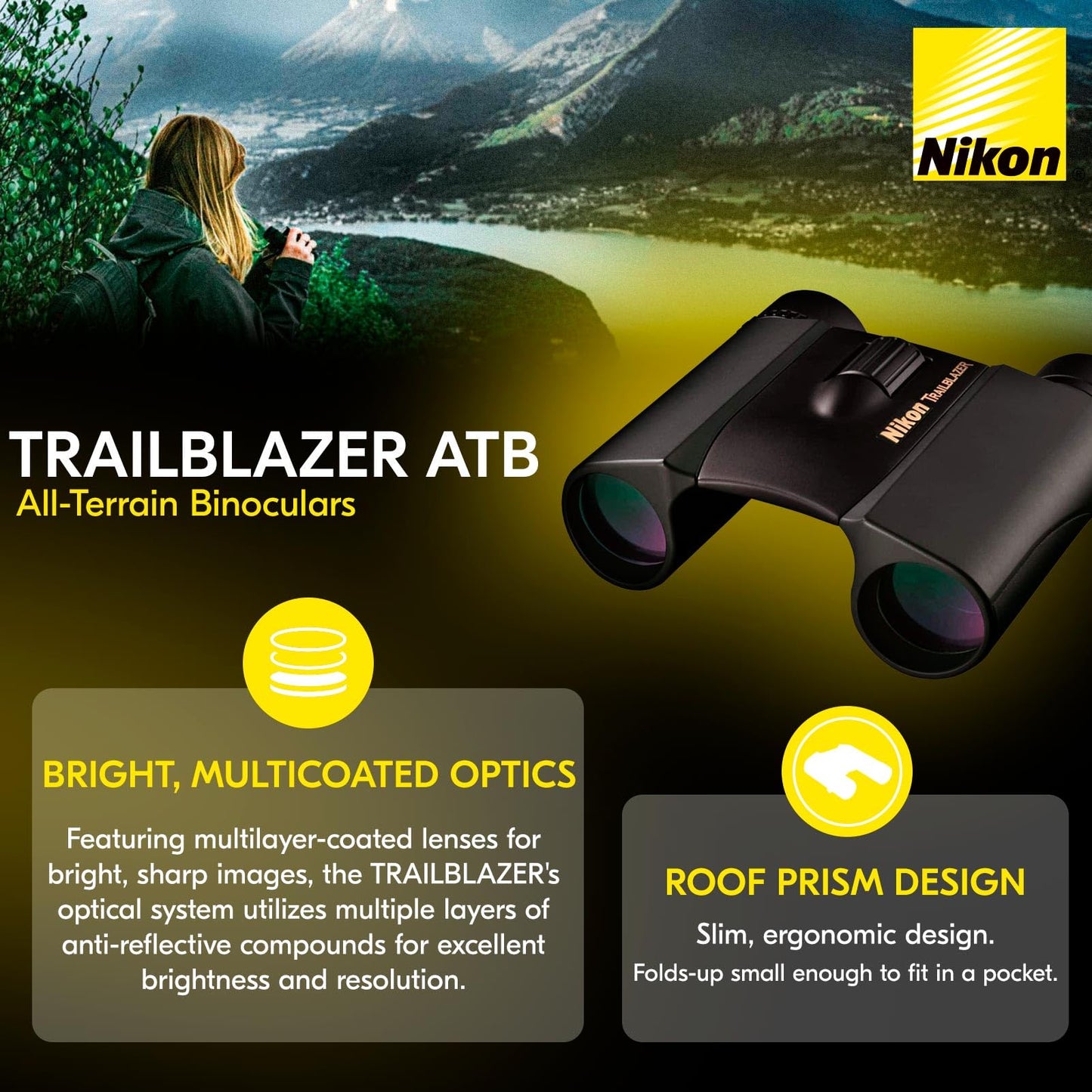 Nikon Trailblazer 10x25mm Binoculars - Compact, Waterproof & Fogproof, Bright Multilayer-Coated