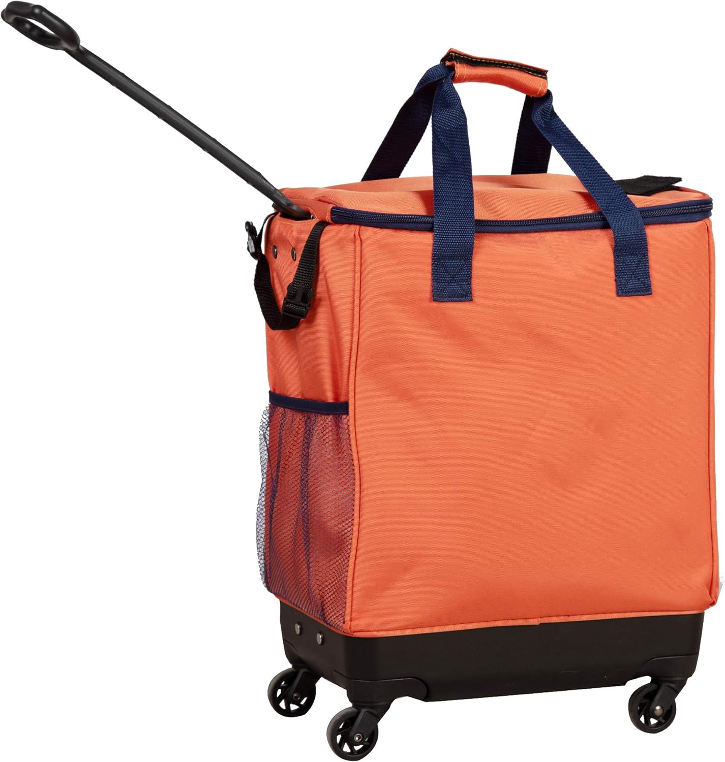 Haul-It Foldable Rolling Tote – Patented Heavy-Duty Utility Bag with 8 Spinner Wheels, – Reusable Grocery Cart, Laundry Carrier, Travel Tote, Commuter Bag for Shopping & More- Orange
