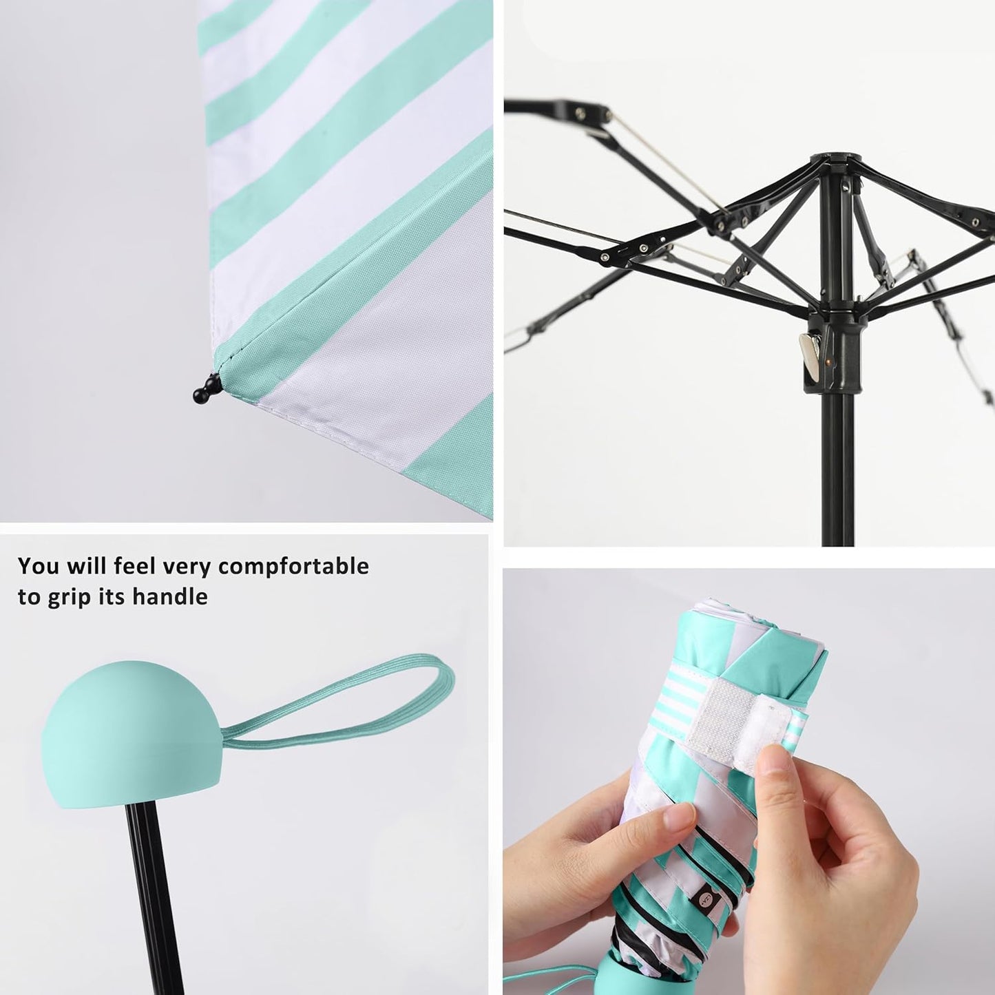 BAODINI Travel Essentials Mini Umbrella for Purse With Case Small Compact UV Sun Protection Lightweight Tiny Pocket Manual Open Close Umbrella for Women Kids and Men Fit Purse Backpack