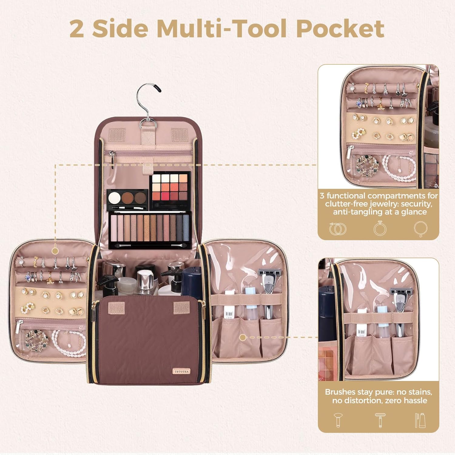 Hanging Toiletry Bag & Makeup Bag for Women with Jewelry Organizer - TSA Approved Large Capacity