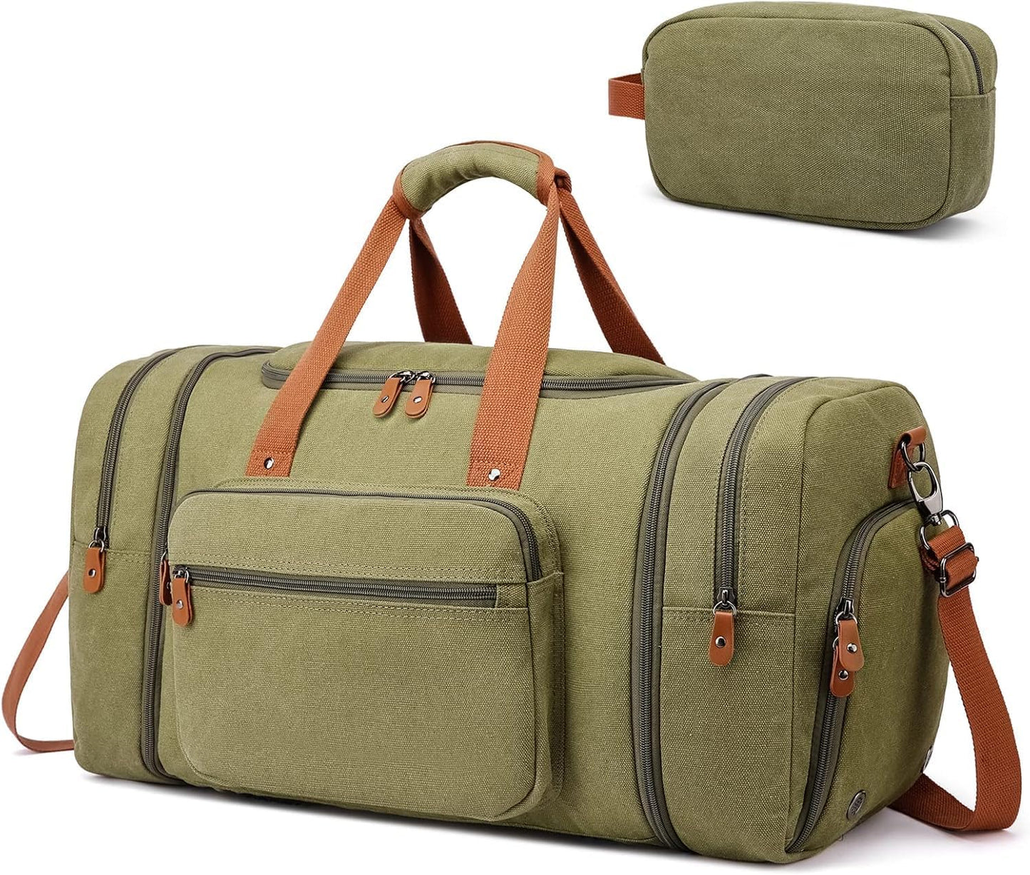 Duffle Bag for Travel, 40L Canvas Travel Duffel Bag With Shoe Compartment And Toiletry Bag, Overnight Weekender Carry On Luggage Bag for Men & Women (Green)