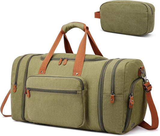 Duffle Bag for Travel, 40L Canvas Travel Duffel Bag With Shoe Compartment And Toiletry Bag, Overnight Weekender Carry On Luggage Bag for Men & Women (Green)
