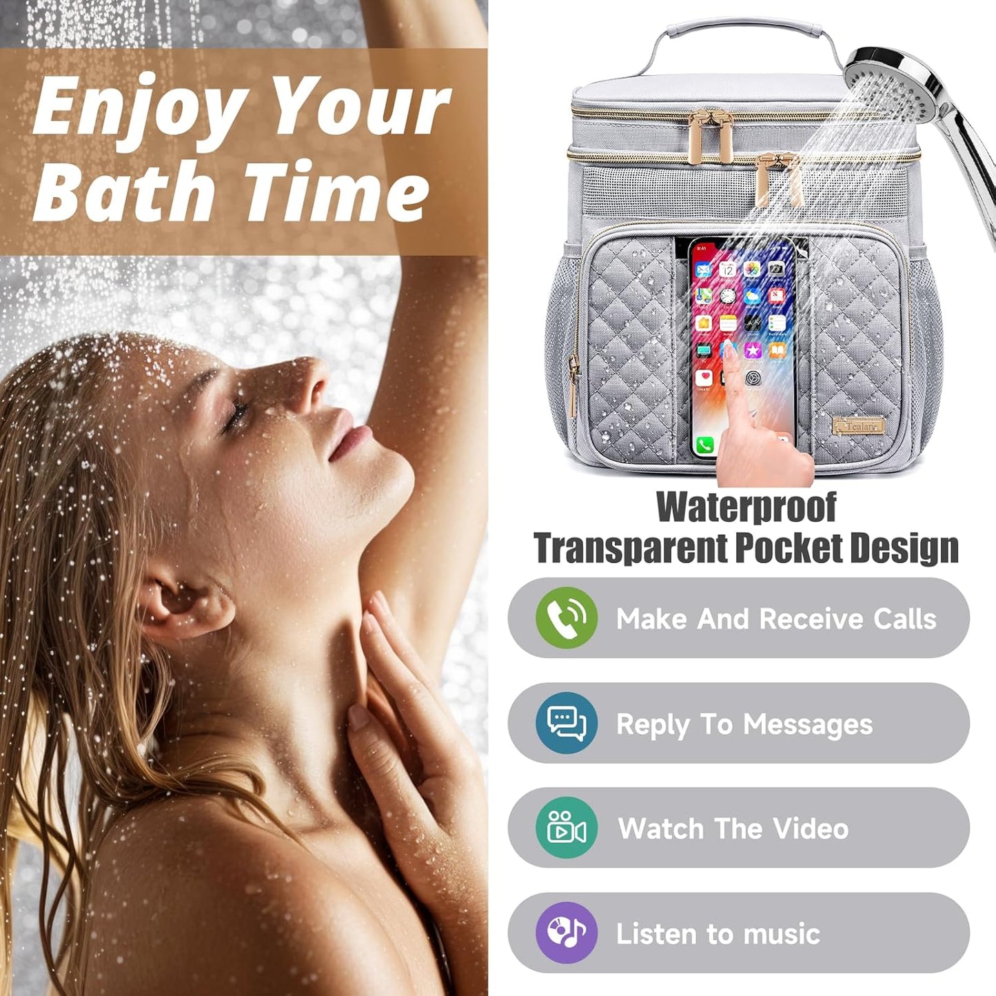 Large Toiletry Bag for Women Men,Bathroom Bag,Water Resistant Shower Bag,Makeup Bag,Portable Shower Caddy for College Dorm,Hanging Travel Toiletry Bag with Transparent Waterproof Phone Pocket