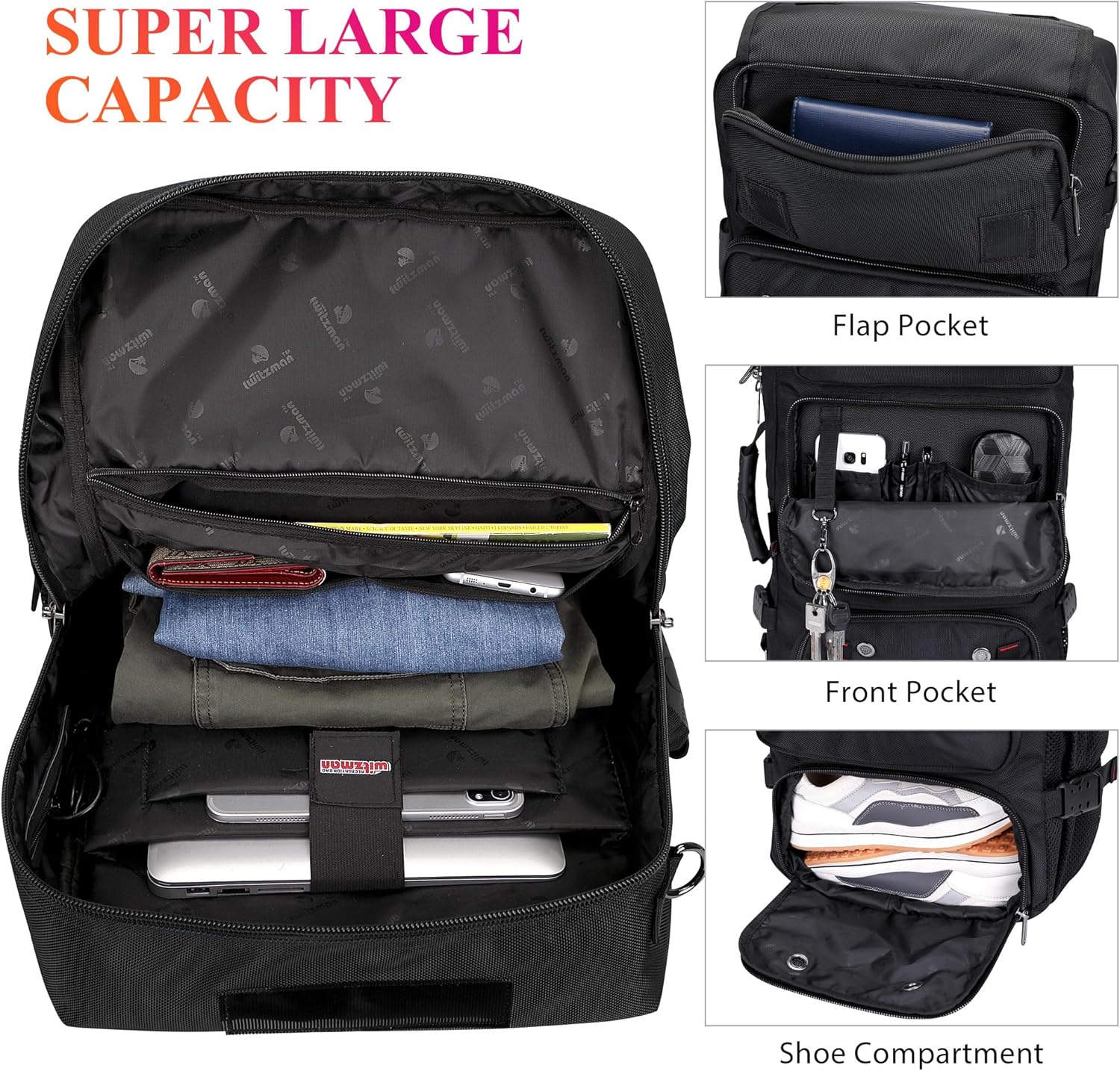 WITZMAN Carry on Travel Backpack for Men Women Airline Approved Convertible Nylon Duffle Backpack