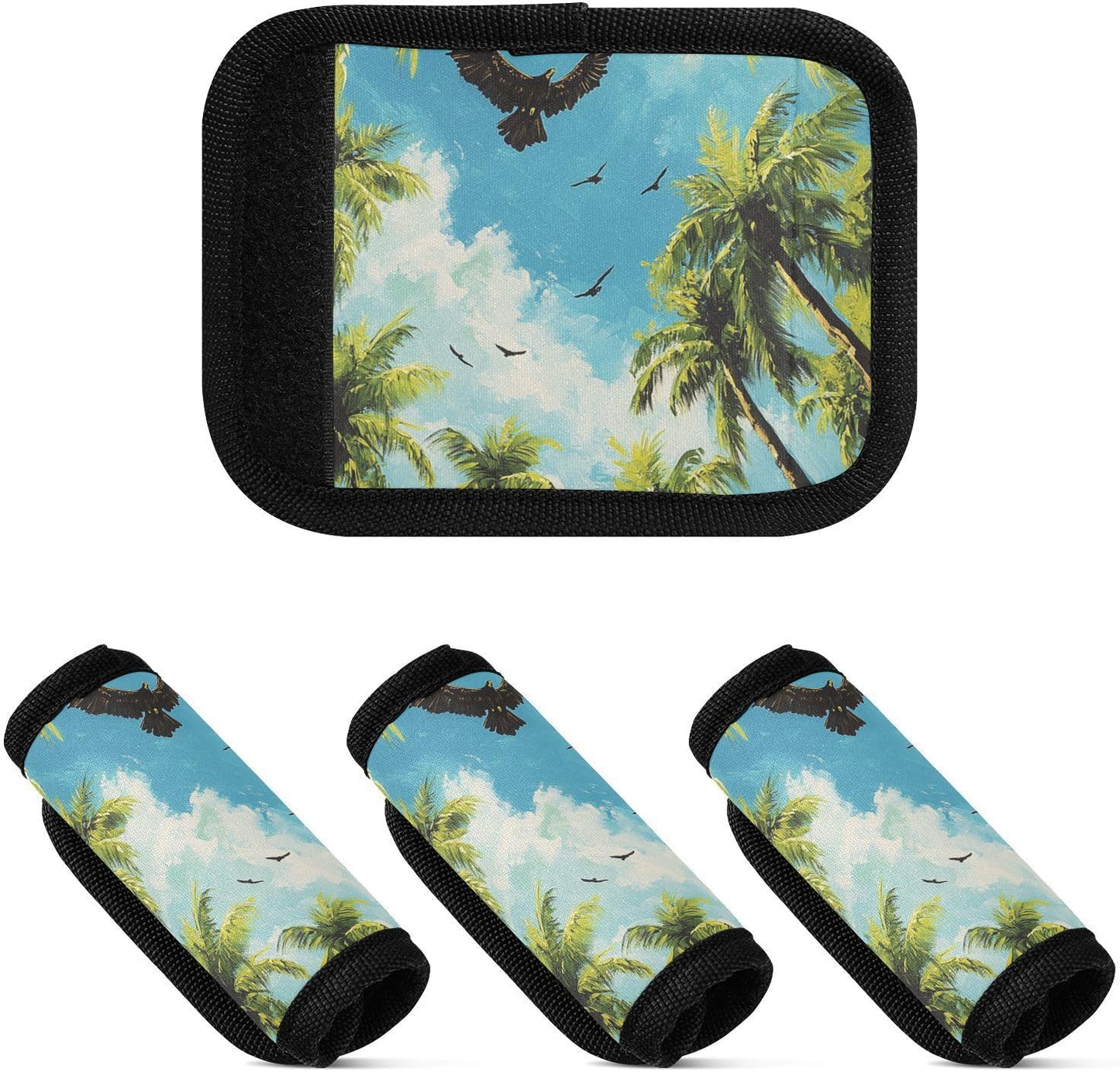 Summer Palm Trees and Flying Eagles 2 Pack Luggage Handle Wraps Covers for Suitcase Identifiers Bag