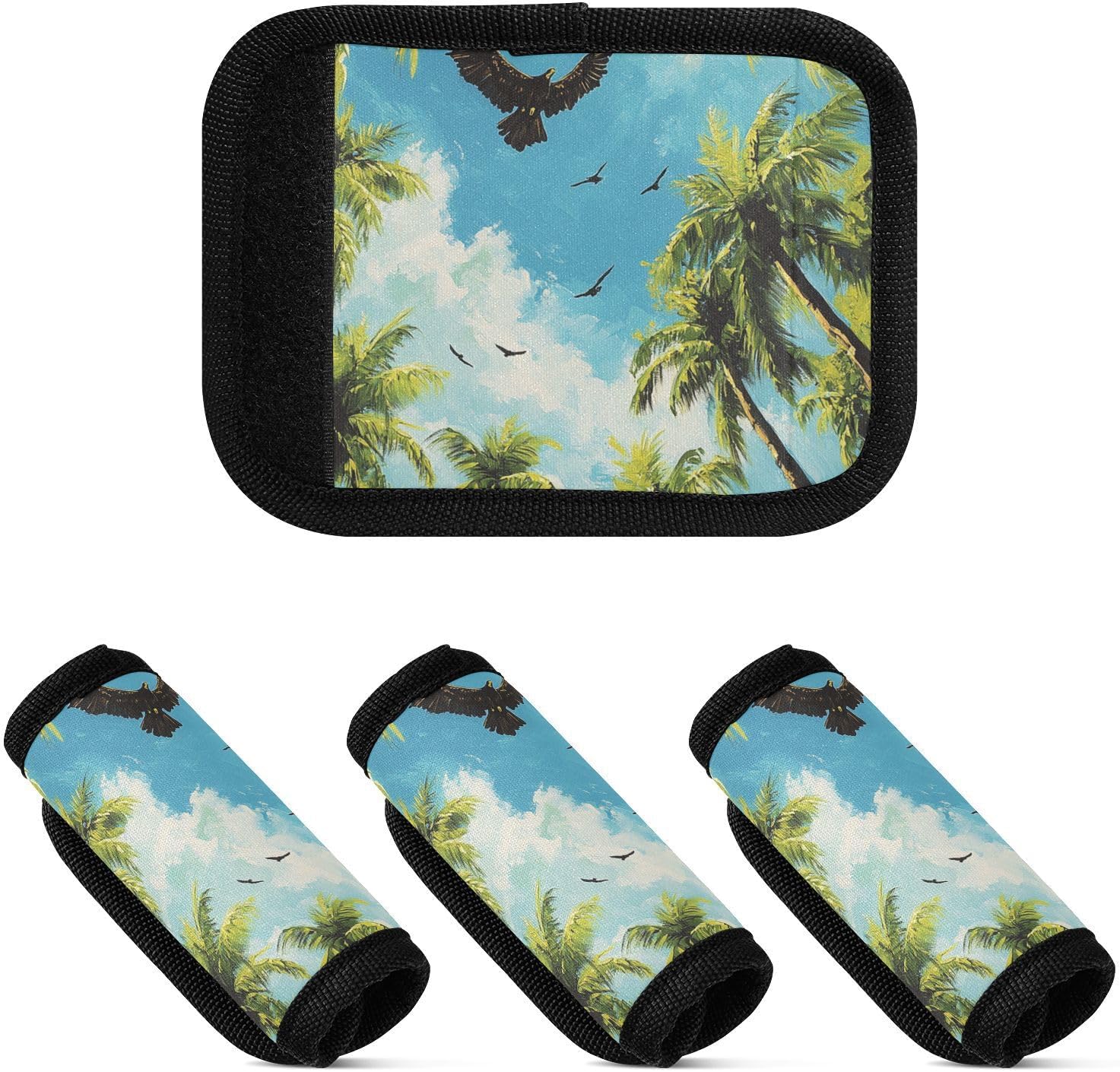 Summer Palm Trees and Flying Eagles 2 Pack Luggage Handle Wraps Covers for Suitcase Identifiers Bag