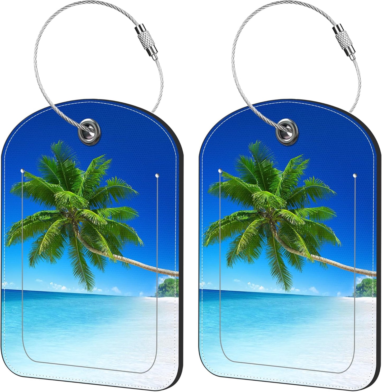 2 Pack Cute Luggage Tag for Suitcases Tropical Beach Leather Luggage Tags with Stainless Steel Loop Privacy Flap Name Tags,Men and Women Travel Bag Suitcase Tags