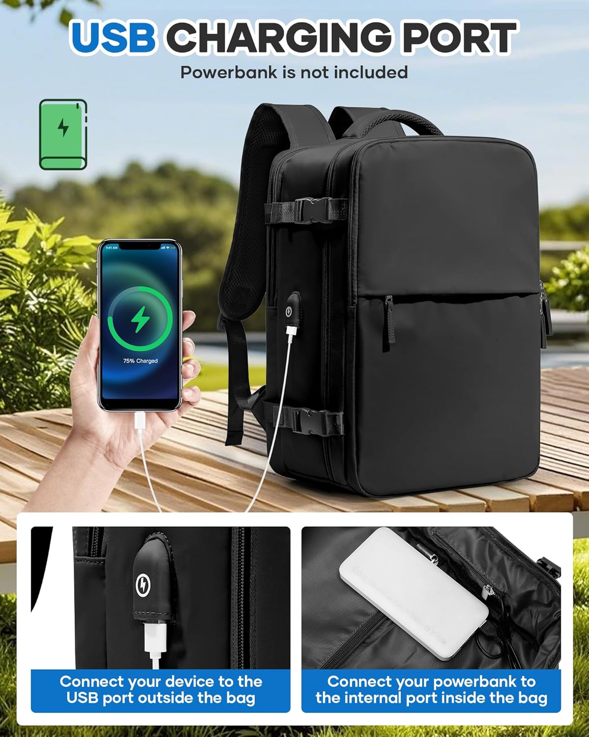 Vacuum Seal Travel Backpack with Air Pump,Compression Vacpack Waterproof Carry On Backpack for Travel Women men with Vacuum System,Airlines Approved Daypack Laptop Space Saver Bags,Black