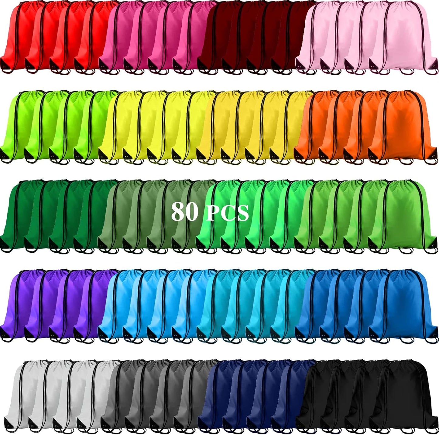 KUUQA 80Pcs Colorful Drawstring Backpack Bag Sack Drawstring Bags Bulk String Bags Storage Bags for