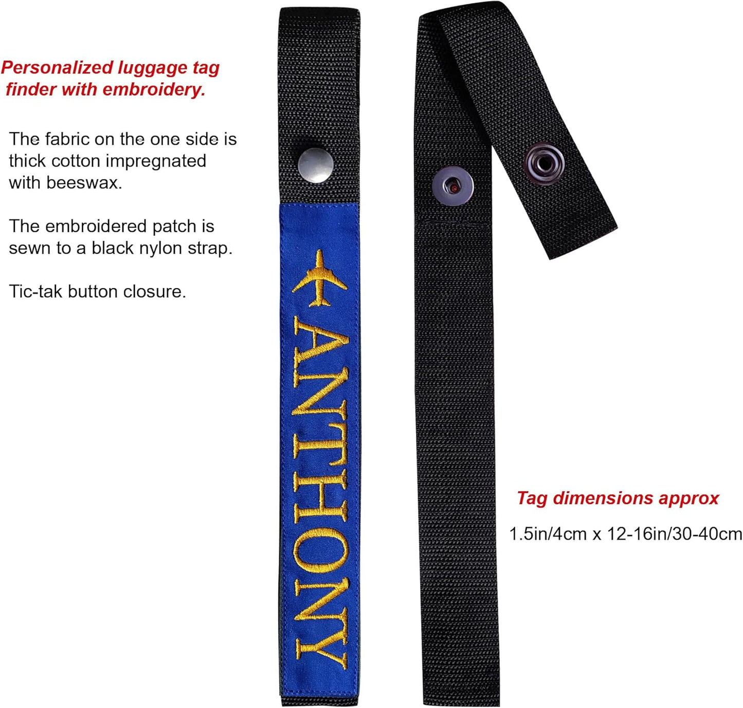 Personalized Luggage Handle Tag Finder | Custom Embroidered Icon Monograms or Short Text ID Tag | Cover Identifier Marker for Suitcase or Bag | Accessories for Travel by ACORD EU (Royal Blue Tag)