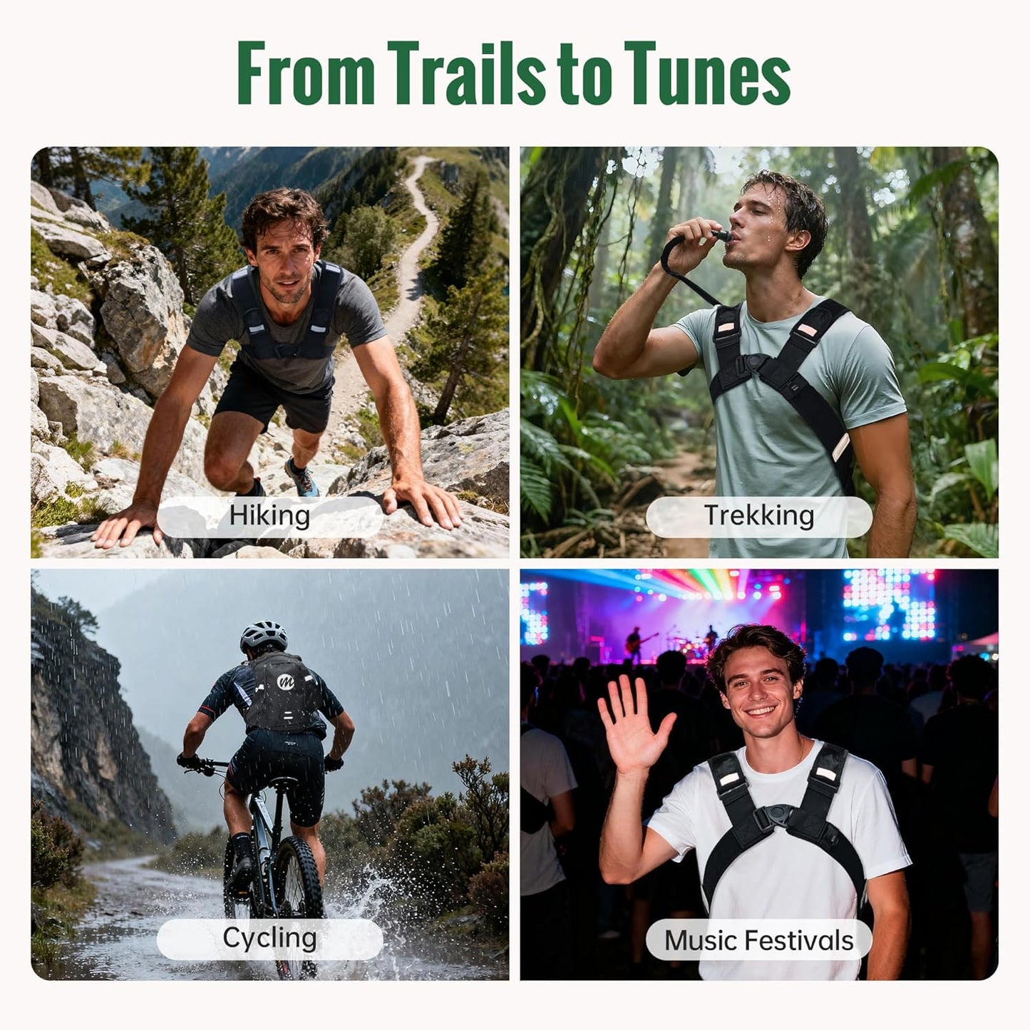 Moman Hydration Backpack with 2L Water Bladder, 600D PU Durable Hiking Backpack, Adjustable Strap & Removable Tool Pouch for Hiking/Running/Cycling/Music Festival/Rave for Men Women