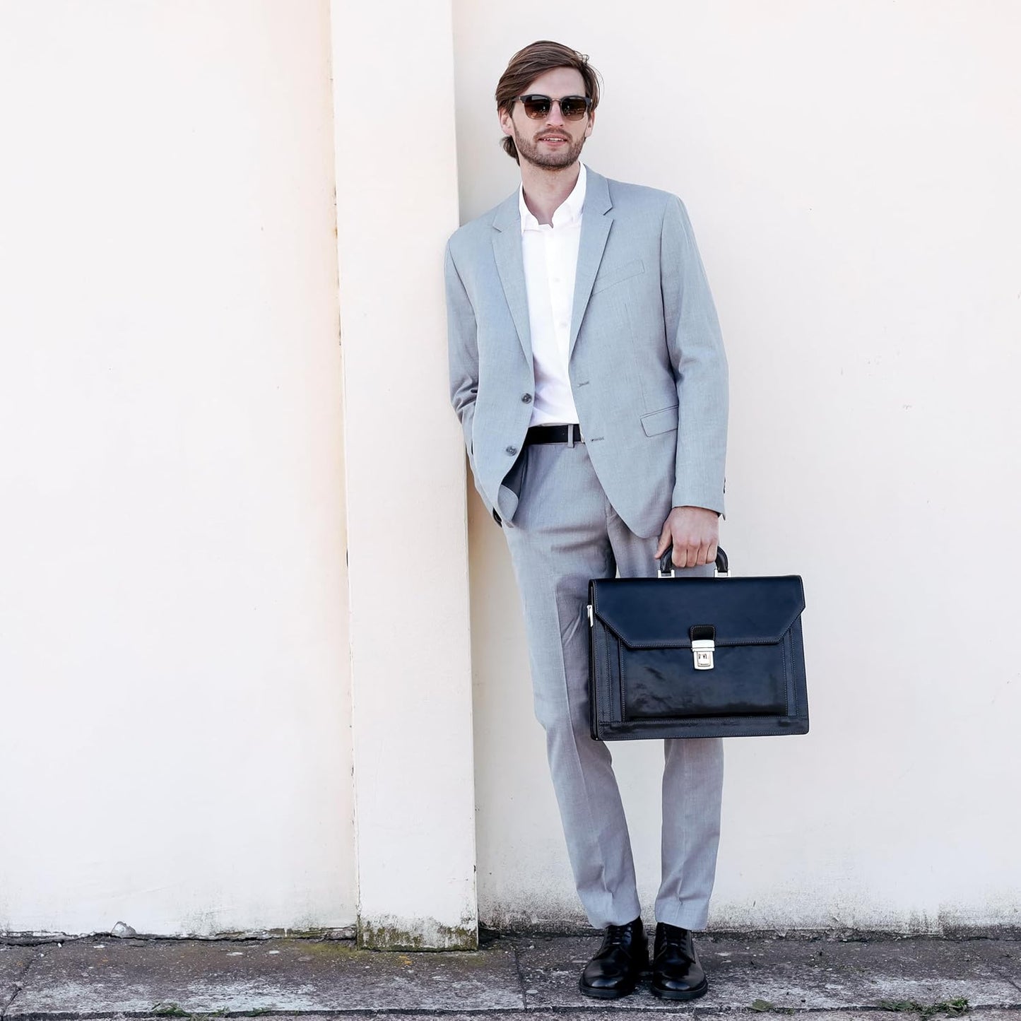 Time Resistance Leather Briefcase - Italian Handmade Laptop Bag - Work Bag for Men and Women