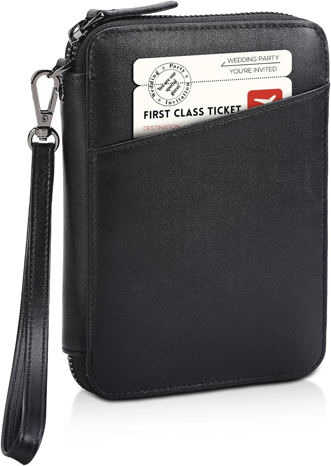 Polare Napa Leather Family Passport Wallet for 4 Passports, RFID Blocking Bifold Passport Cover Travel Document Organizer Holder (Black with AirTag Slot)