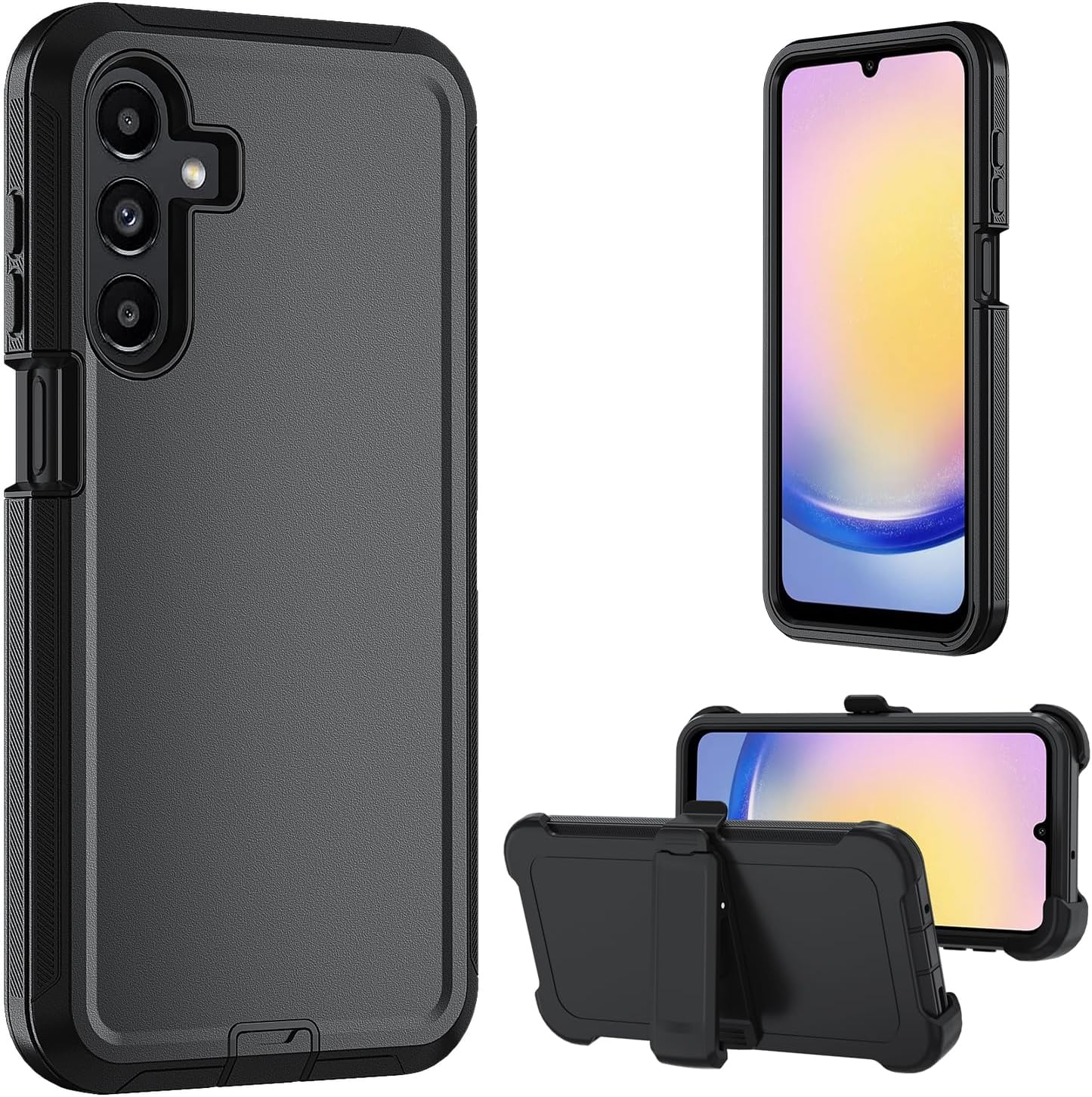 for Samsung Galaxy A17 5G case,A16 5G Heavy Duty case,with A Tempered Glass Screen Protector, [Military Grade Protective ] [Shockproof] [Dropproof] [Dust-Proof] (with Belt Clip-Black)