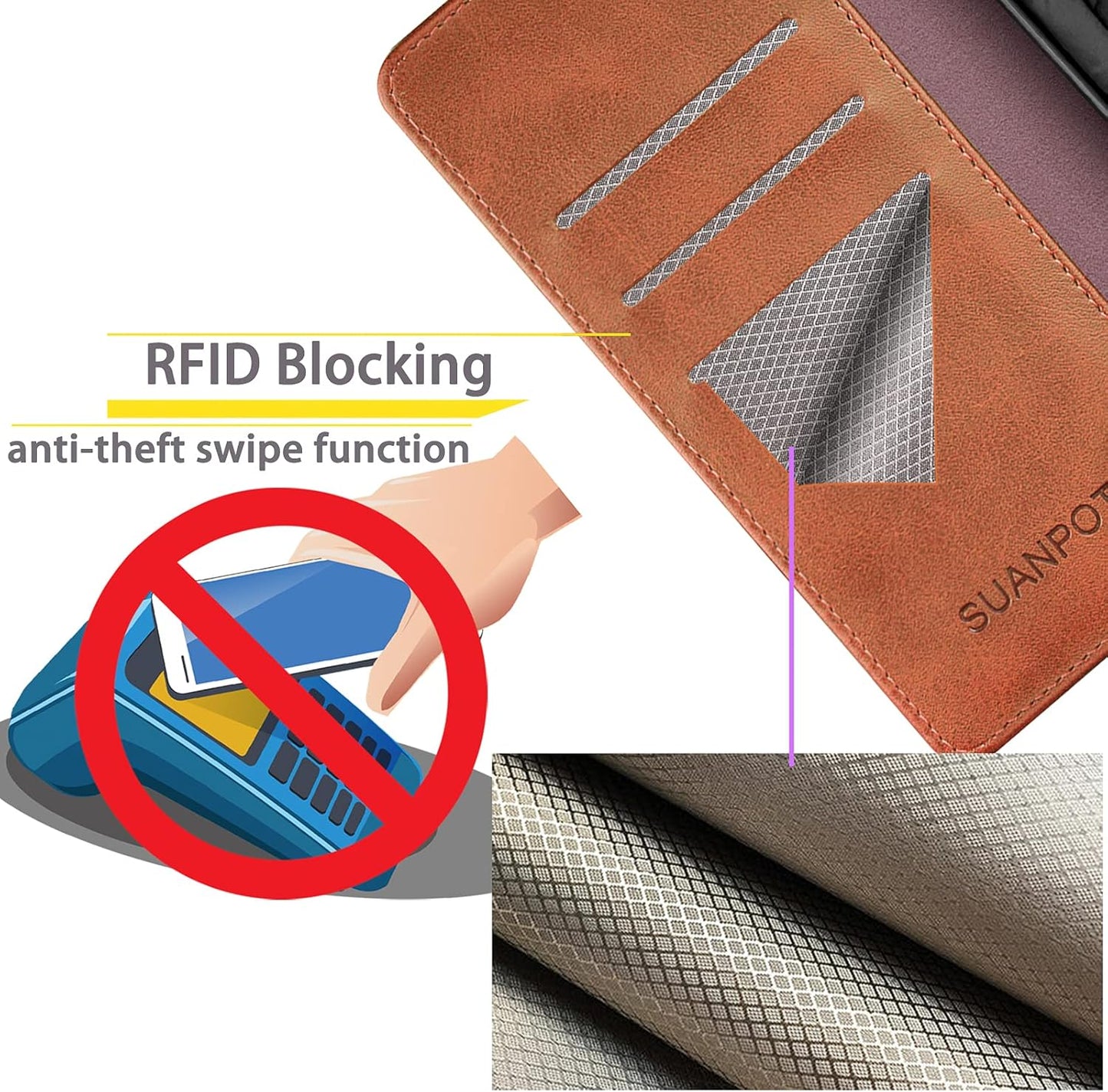SUANPOT Compatible with iPhone 17 Pro Max 6.9" Wallet case with RFID Blocking Credit Card Holder,Flip Book PU Leather Protective Cover Women Men for Apple 17 Pro Max Phone case Light Brown