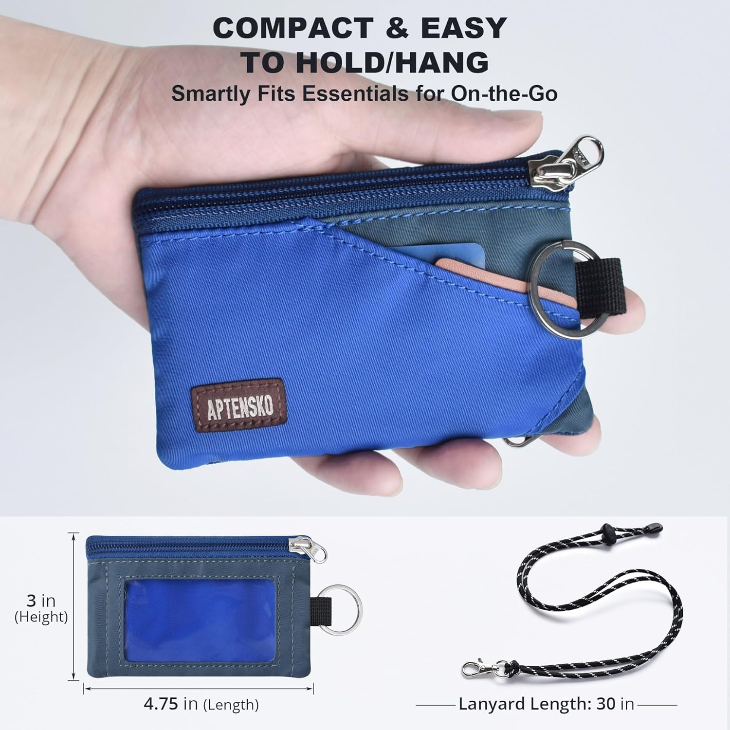 RFID Travel Wallet with Adjustable Lanyard-Zipper Small Wallet with ID Card Holder, Keychain for