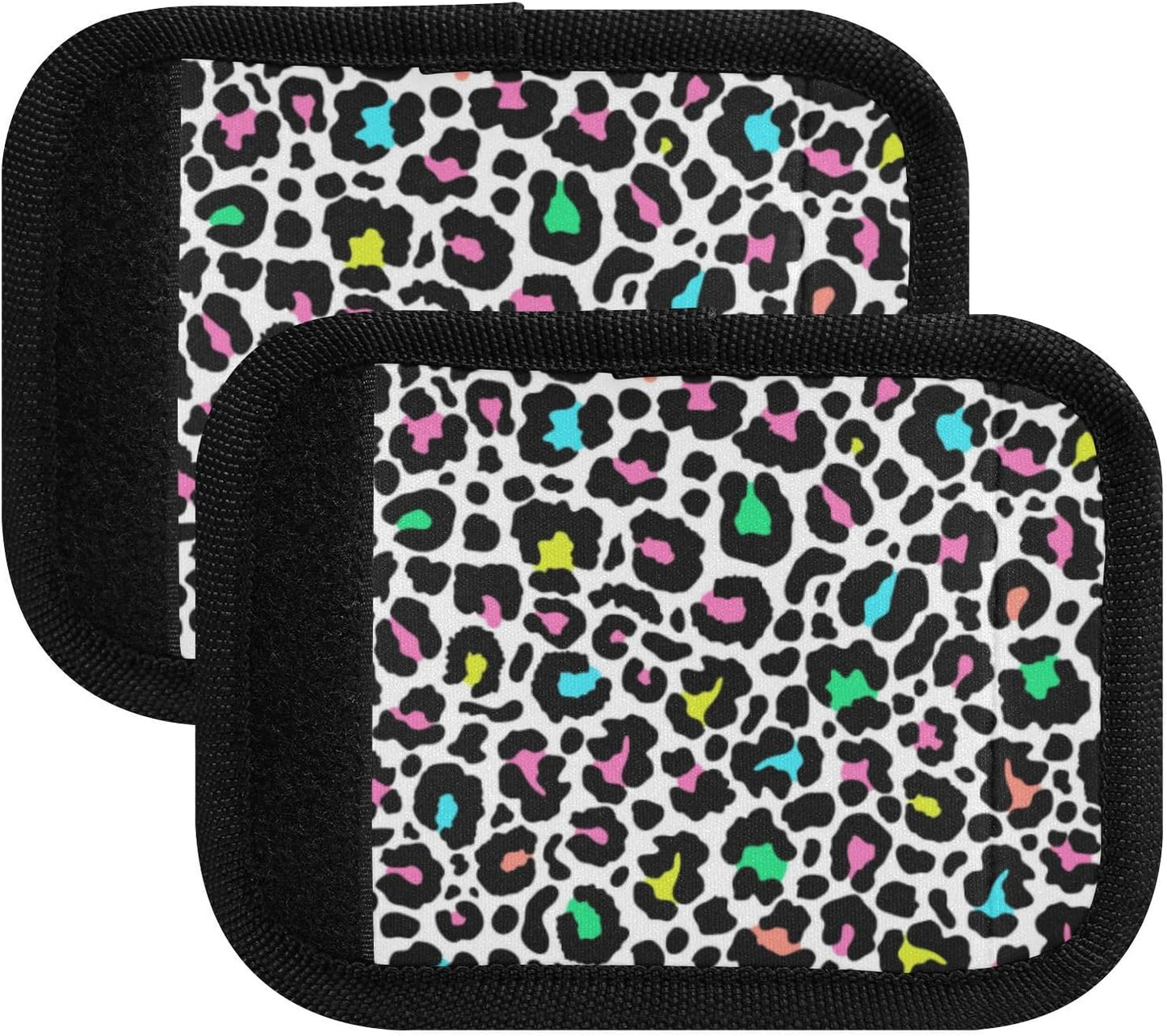 4Pcs Luggage Handle Wrap Suitcase Identifier Handle Covers Tags Soft Travel Bags Luggage Handle Gripper Accessories for Airplane Flying Colorful Leopard Print