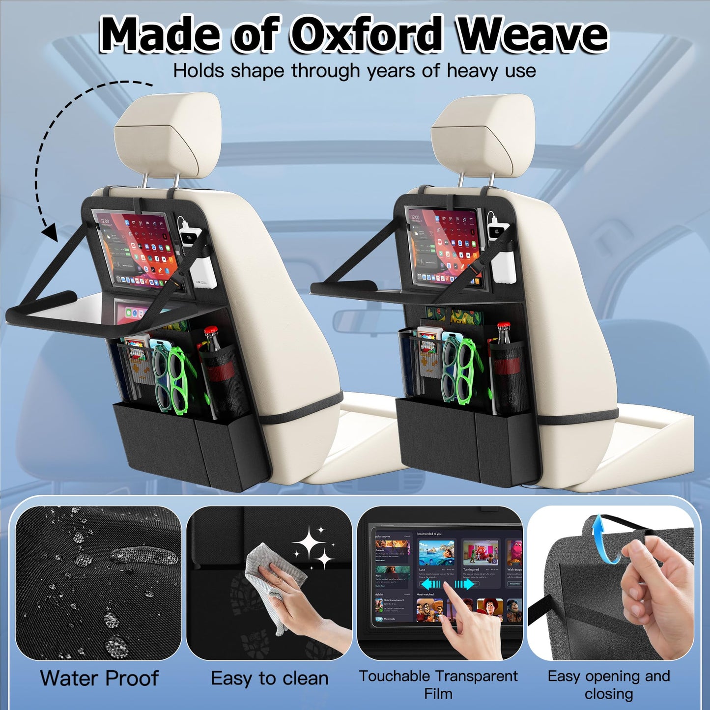 KaiCross Car Backseat Organizer with Table Holder,10 Storage Pockets Backseat Car Organizer and