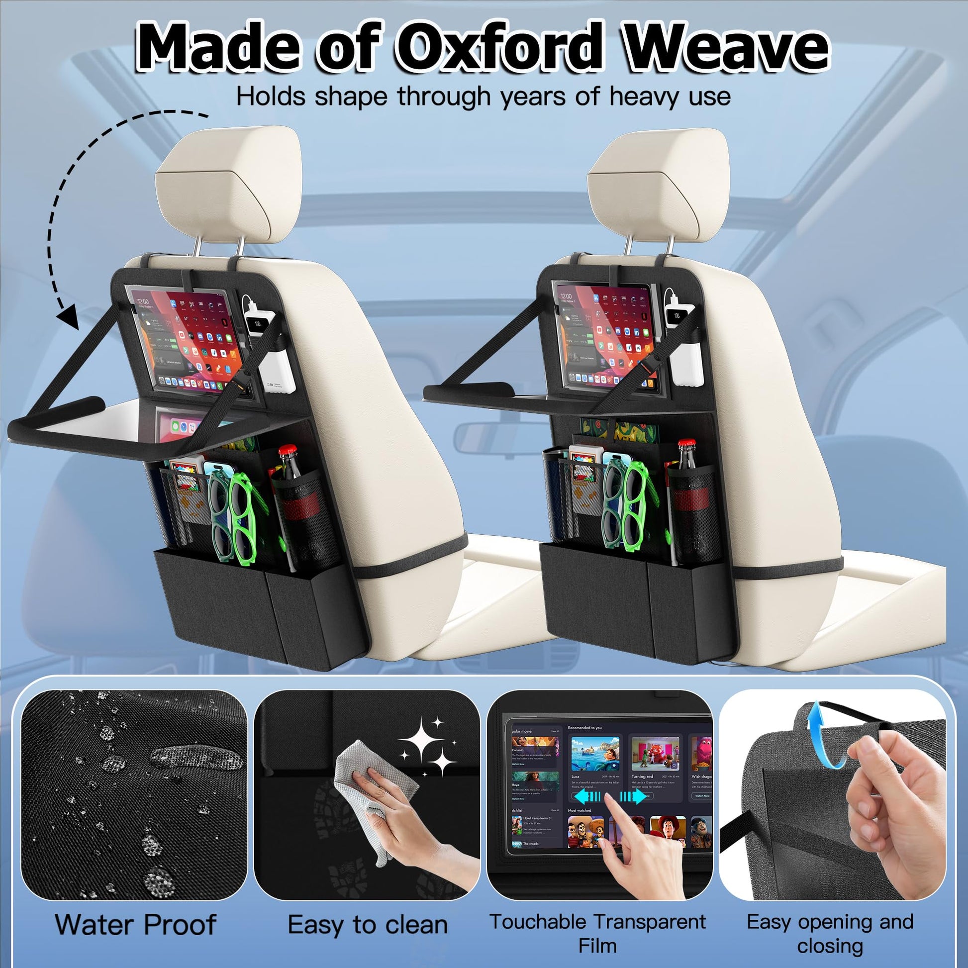KaiCross Car Backseat Organizer with Table Holder,10 Storage Pockets Backseat Car Organizer and