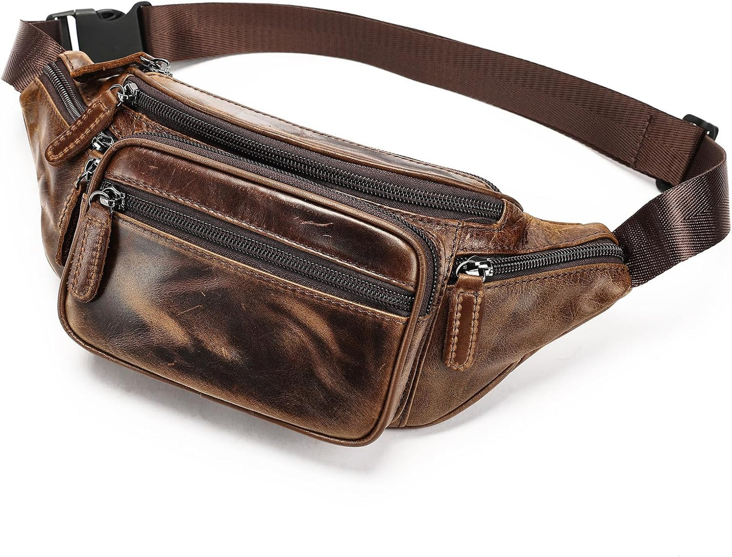 Crazy Horse Genuine Leather Fanny Pack for Men Women Crossbody Waist Bag Running Sling Phone Purse (Oil coffee)