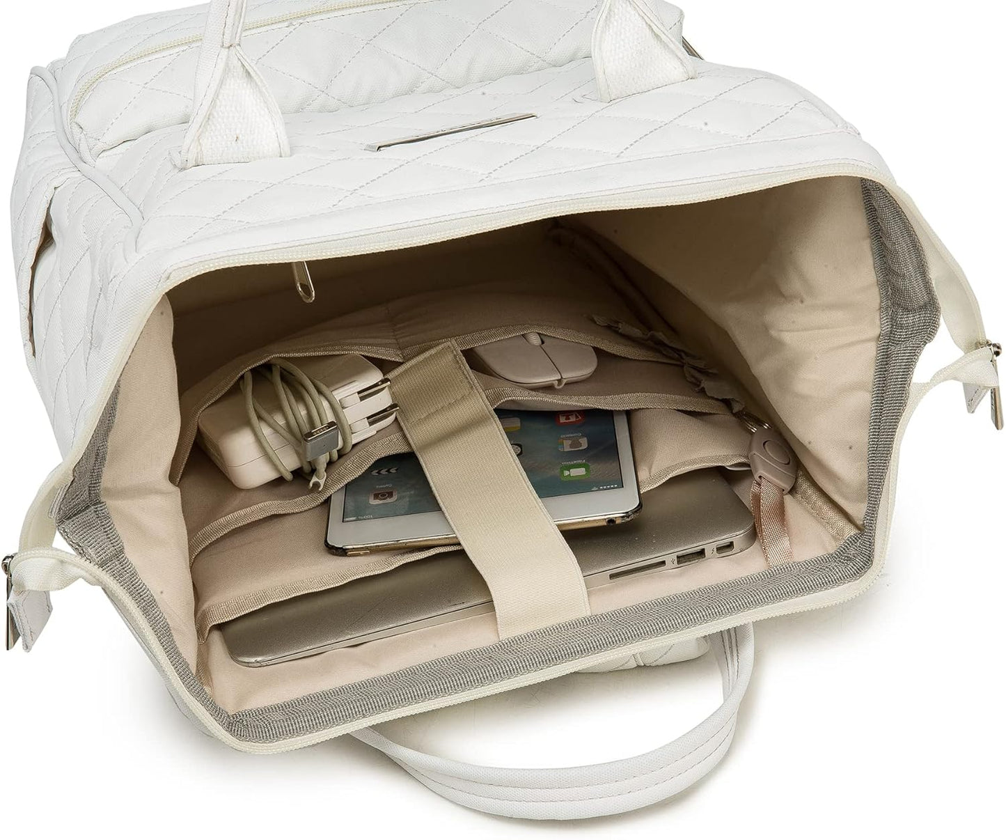 Kinmac Wide Open Style Laptop Backpack College Travel Outdoor Backpack For Laptop Up to 15.6 Inch (White Embroidery)