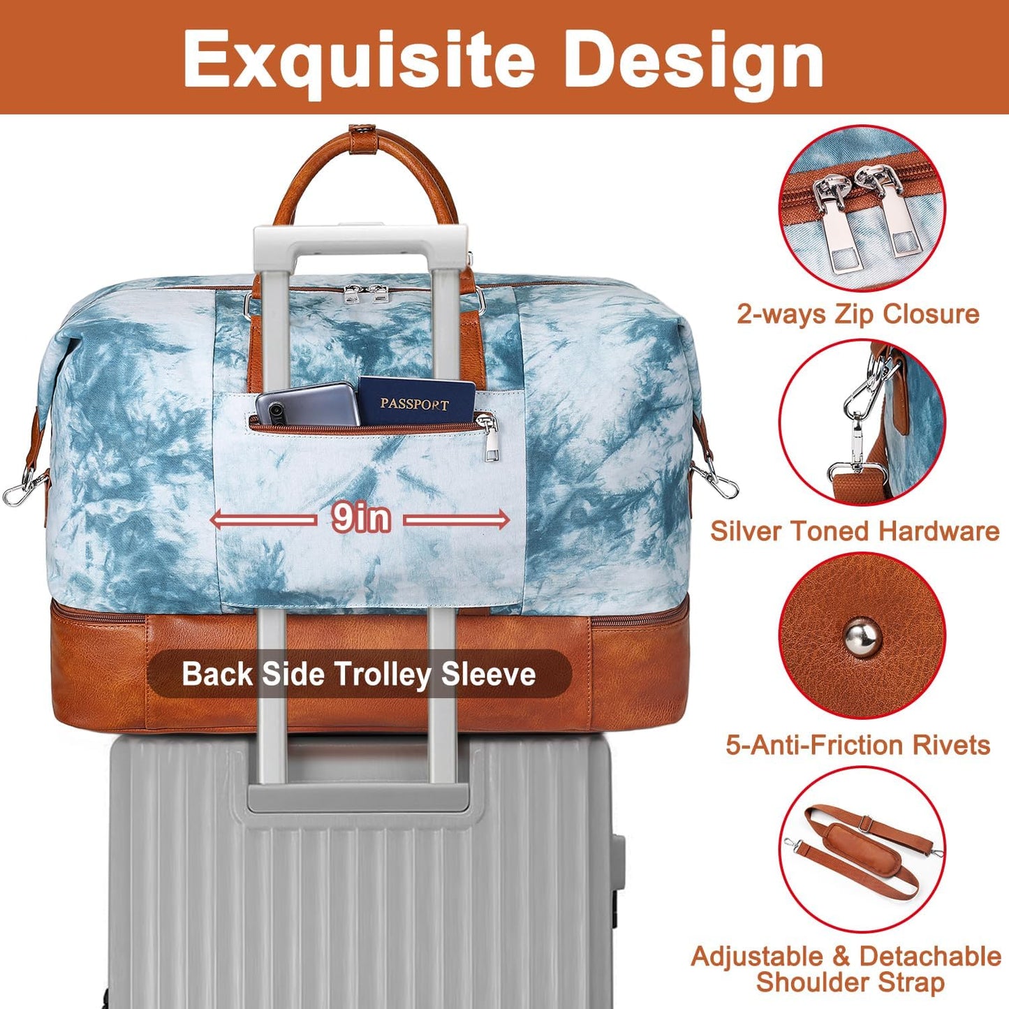 Travel Weekender Bag for Women, Overnight Bag with Shoe Compartment Oversized Travel Duffel Bag Carry On Tote 21"