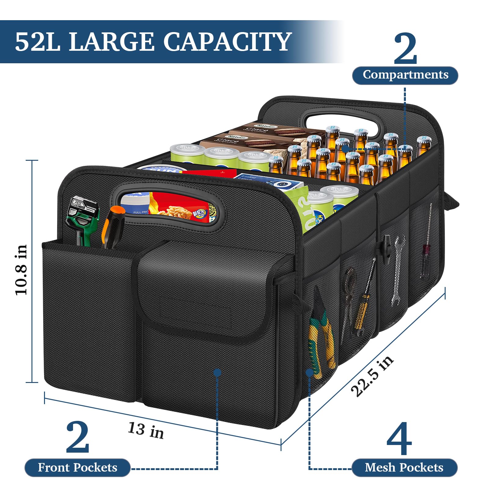 Femuar Car Trunk Organizer with Large Capacity Waterproof Car Accessories for Women & Men