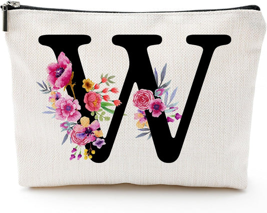 Personalized Letter W Makeup Bag for Women, Birthday Gifts for Mom, Small Zipper Pouch for Purse, Christmas Bridesmaid Friendship Gifts for Sister Daughter, Girls Weekend Gifts for Women-A23