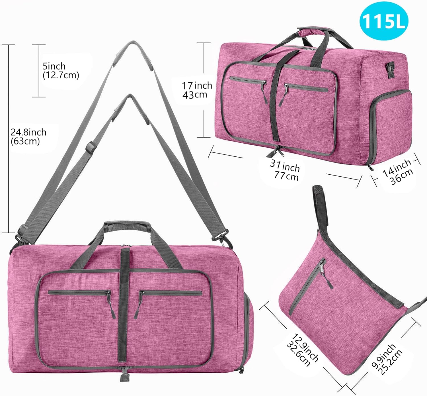 Vomgomfom 65L/85L/115L Foldable Travel Duffle Bag, Lightweight Checked Luggage with Shoe