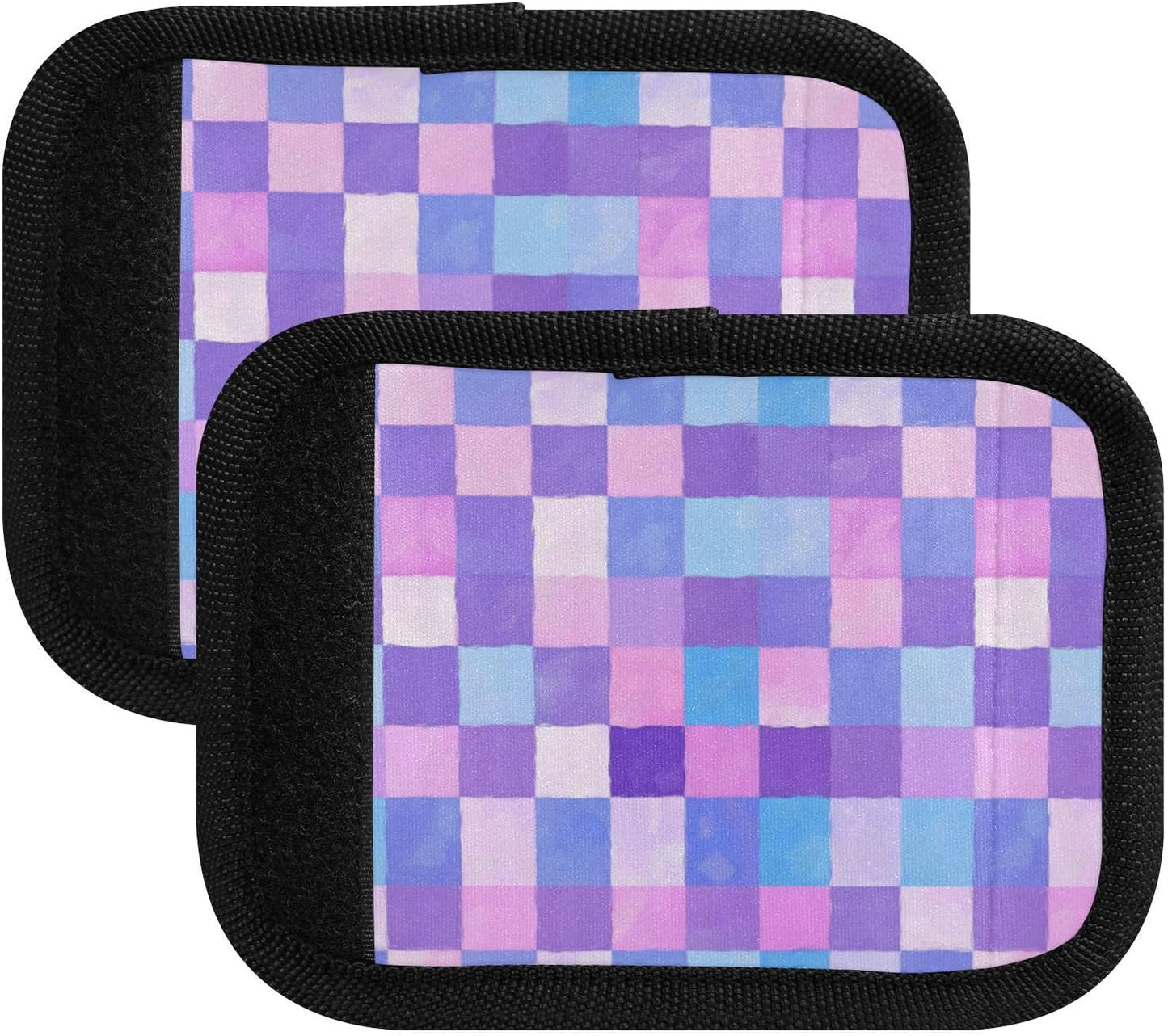 2Pcs Luggage Handle Wrap Suitcase Identifier Handle Covers Tags Soft Travel Bags Luggage Handle Gripper Accessories for Airplane Flying Checkered Purple