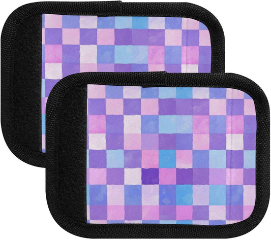2Pcs Luggage Handle Wrap Suitcase Identifier Handle Covers Tags Soft Travel Bags Luggage Handle Gripper Accessories for Airplane Flying Checkered Purple