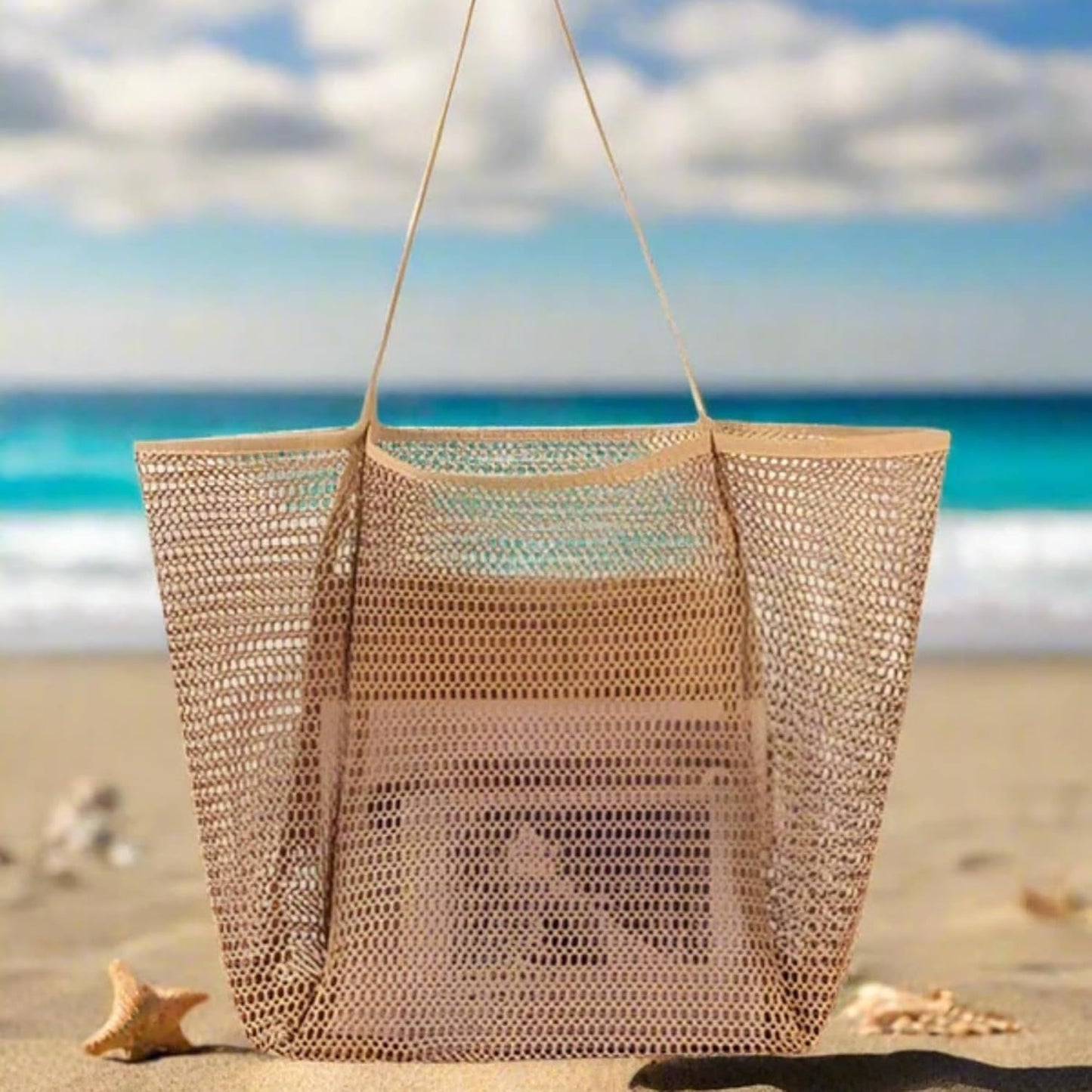 Sohum Living Lightweight Foldable Mesh Tote Bag for Beach & Travel – Large Sandproof Quick-Dry Bag with Durable Handles