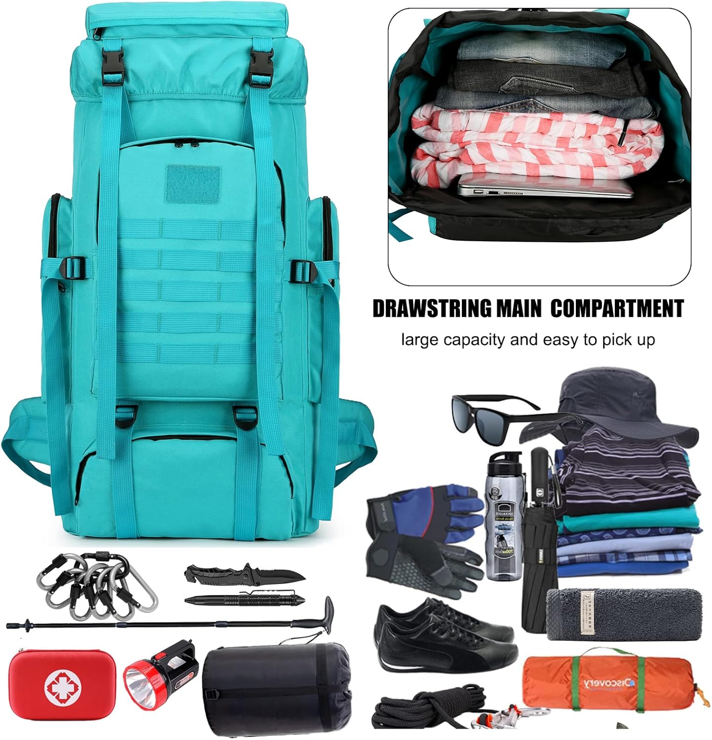 Hiking Backpack for Men 70L/100L Camping Backpack Military Rucksack Molle 3 Days Assault Pack for