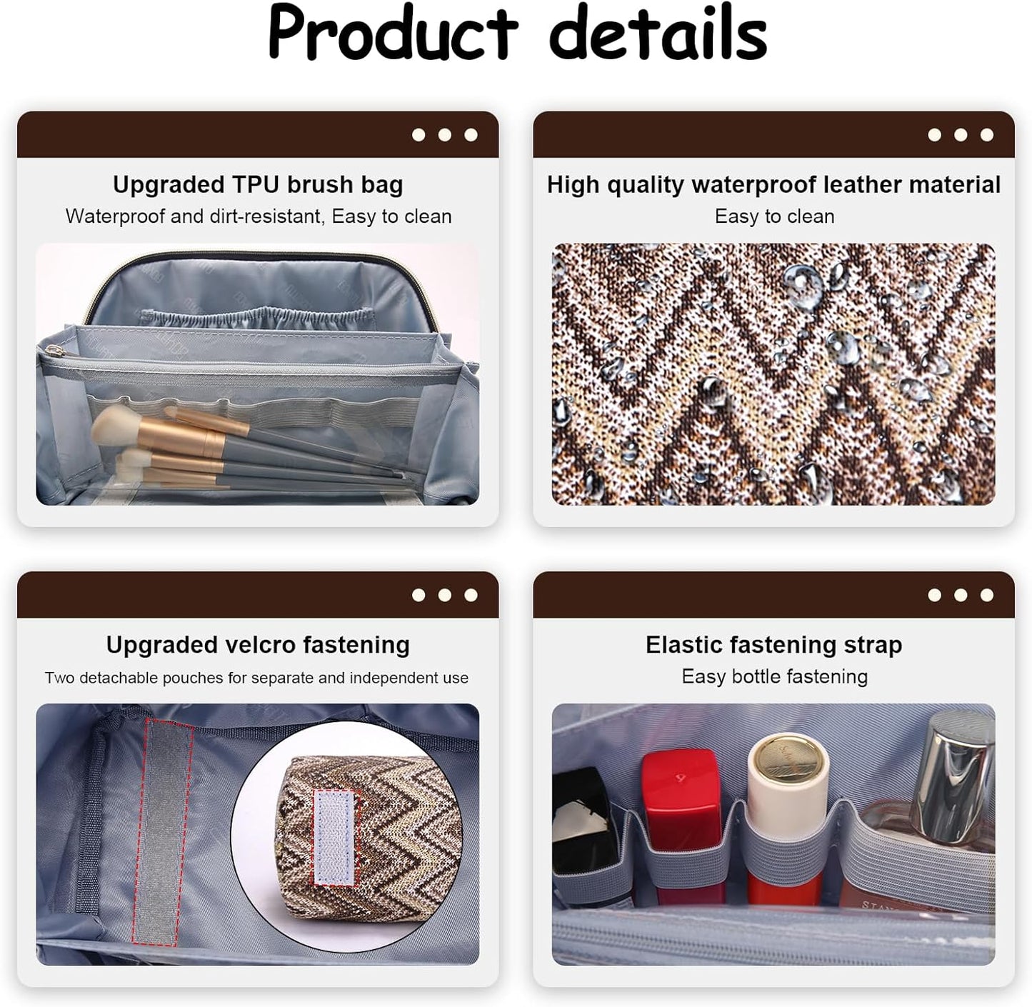 BOYATU Travel Makeup Bag for Women: Western Boho Make up Bag Set of 3 - Large Capacity Vegan