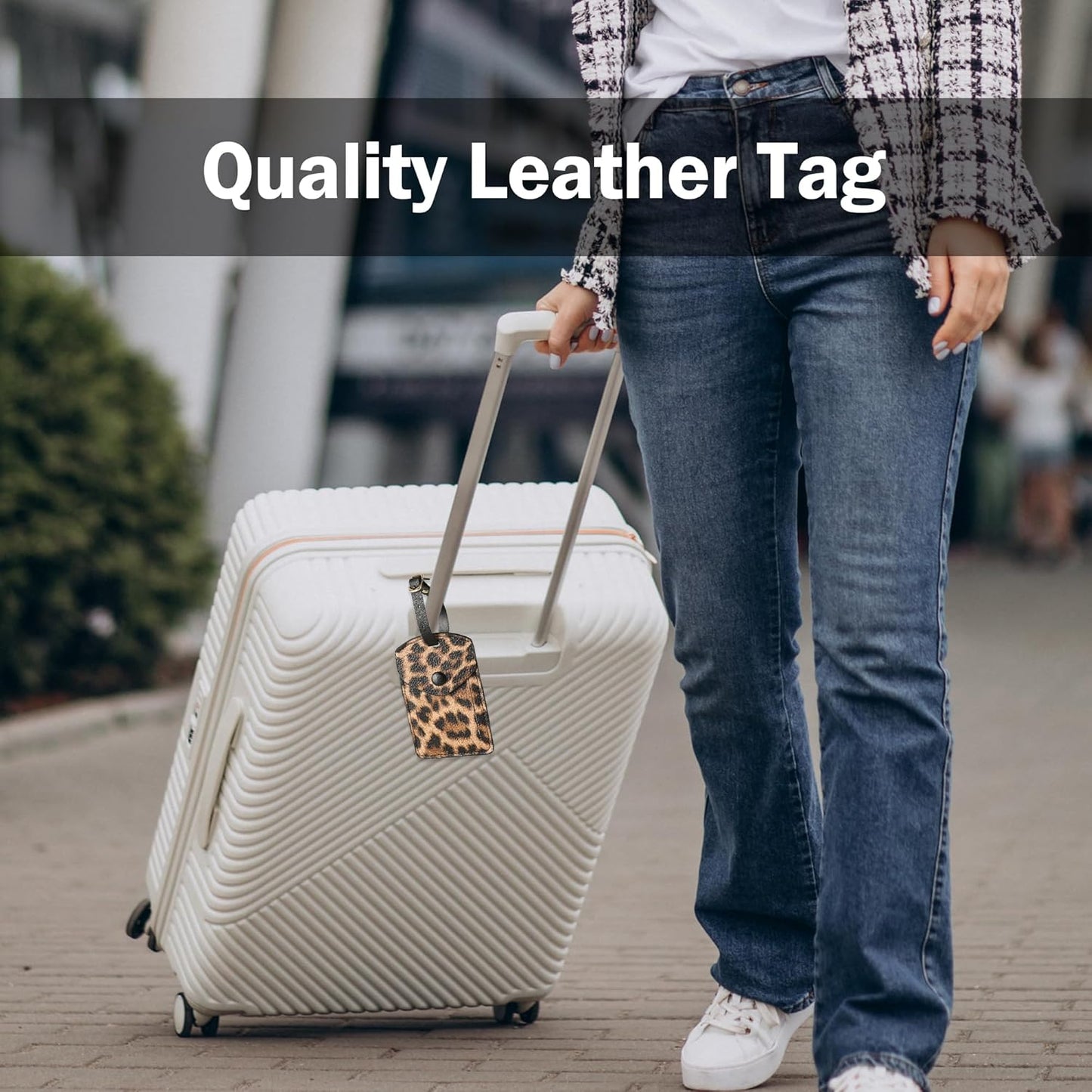 Kevancho Leather Luggage Tags for Men Women, Suitcase Labels Baggage Bag Tag ID Tags with Full Back Privacy Cover for Cruise Ships, Travel Accessories Tags Set (Leopard)