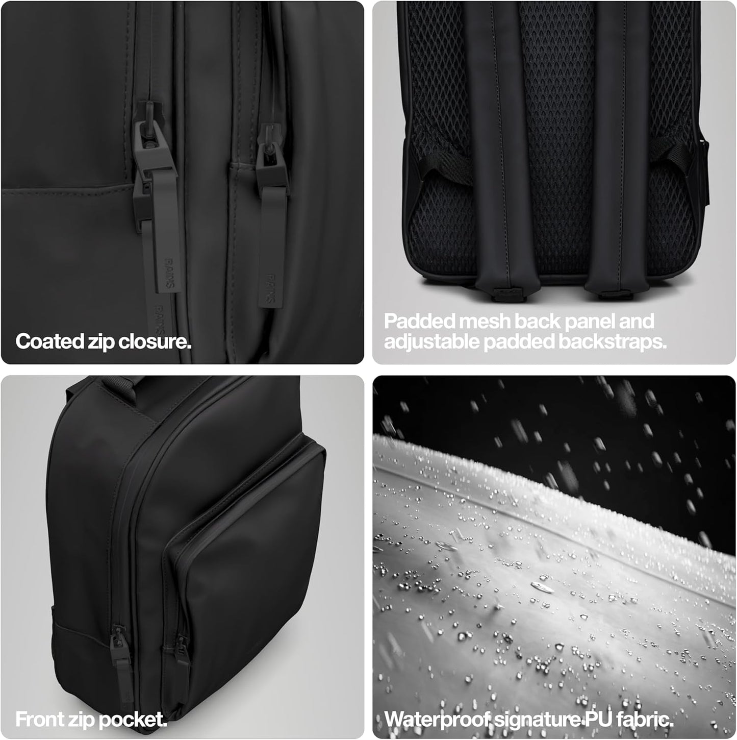 RAINS Book Daypack - Navy Laptop Backpack for Men and Women, Waterproof Black Minimalist Commuter Bag with 15” Laptop Room, Front Zip Pocket - 2 Year Warranty