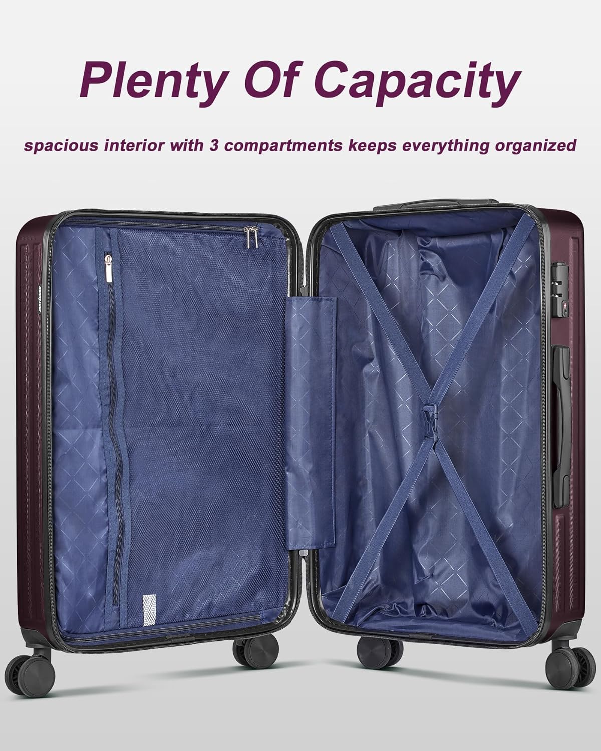 28 inch Luggage Hardside Lightweight Suitcase with Spinner Wheels TSA Lock for Travel Business,Wine