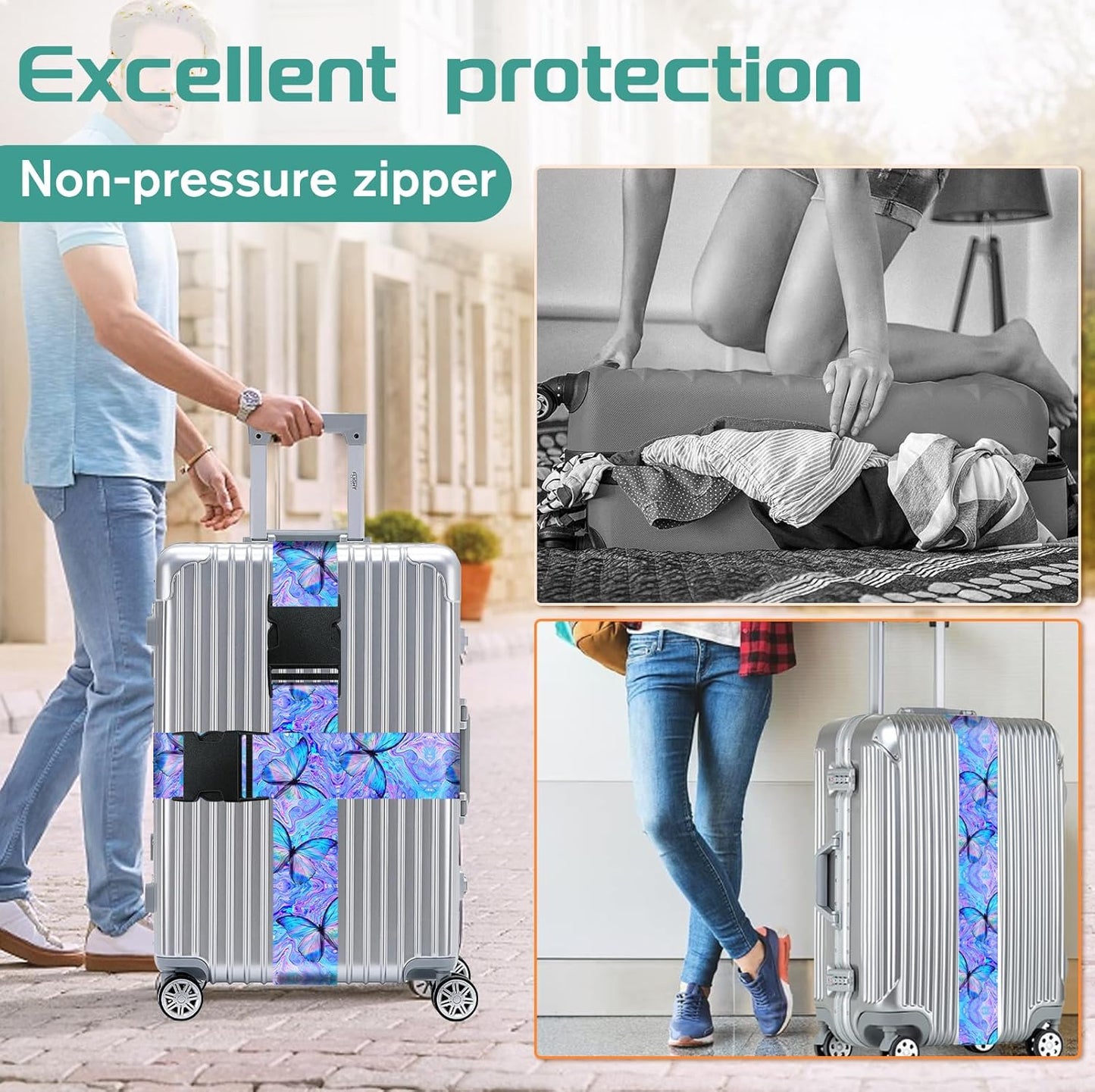 Slohif Luggage Straps for Suitcases Travel Belt Accessories Luggage Connector Identifiers 2 Pack