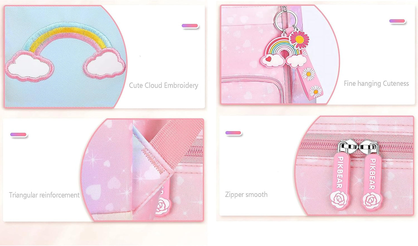 3Pcs Girl Backpack Set, Cute Kids Rainbow School Bag Backpack,School Bookbag For Girl With Shoulder Bag And Pencilcase