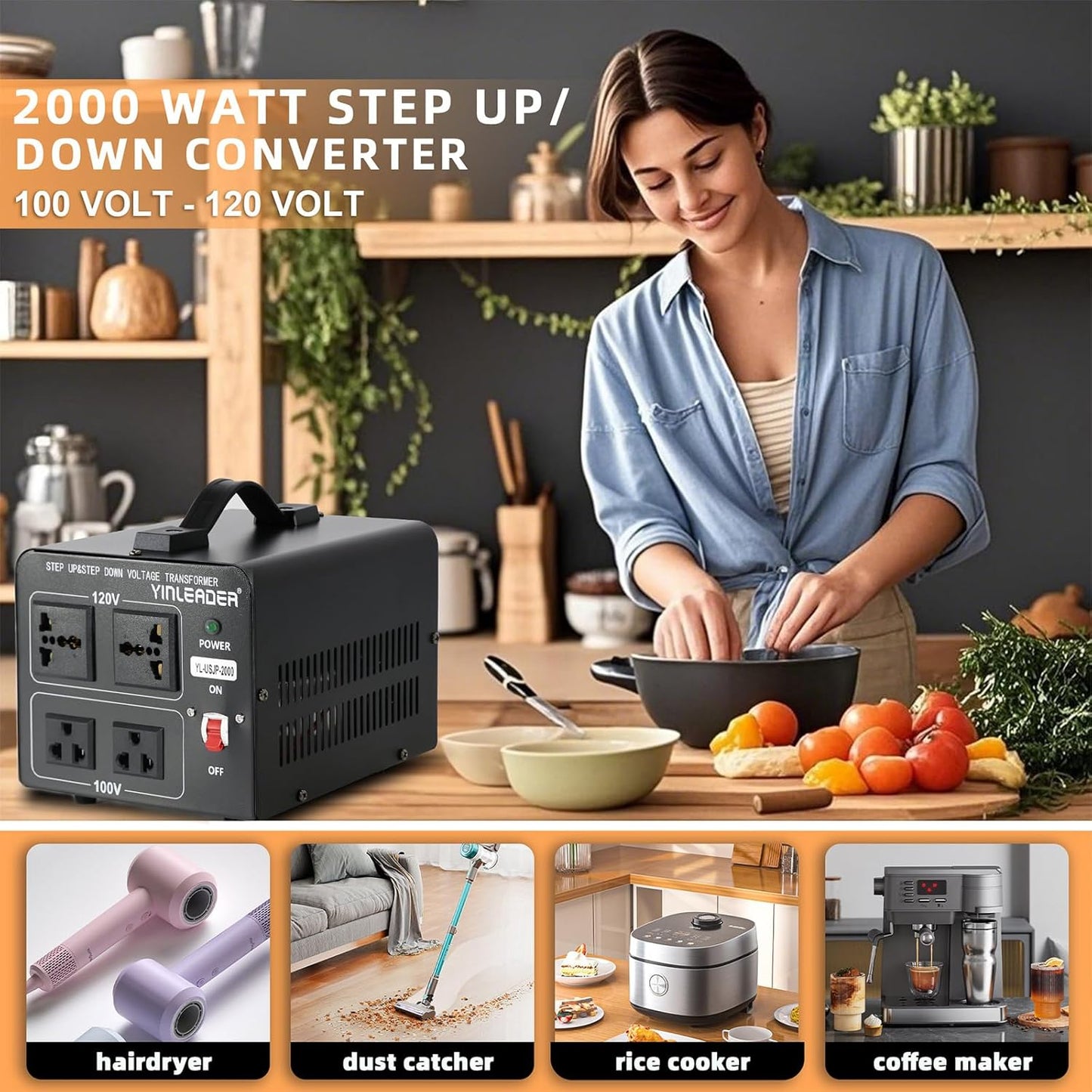 Yinleader 2000W Convert 120V to 100V or 100V to 120V Step Up/Down Voltage Transformer Perfect for Japanese High-Power Devices in US