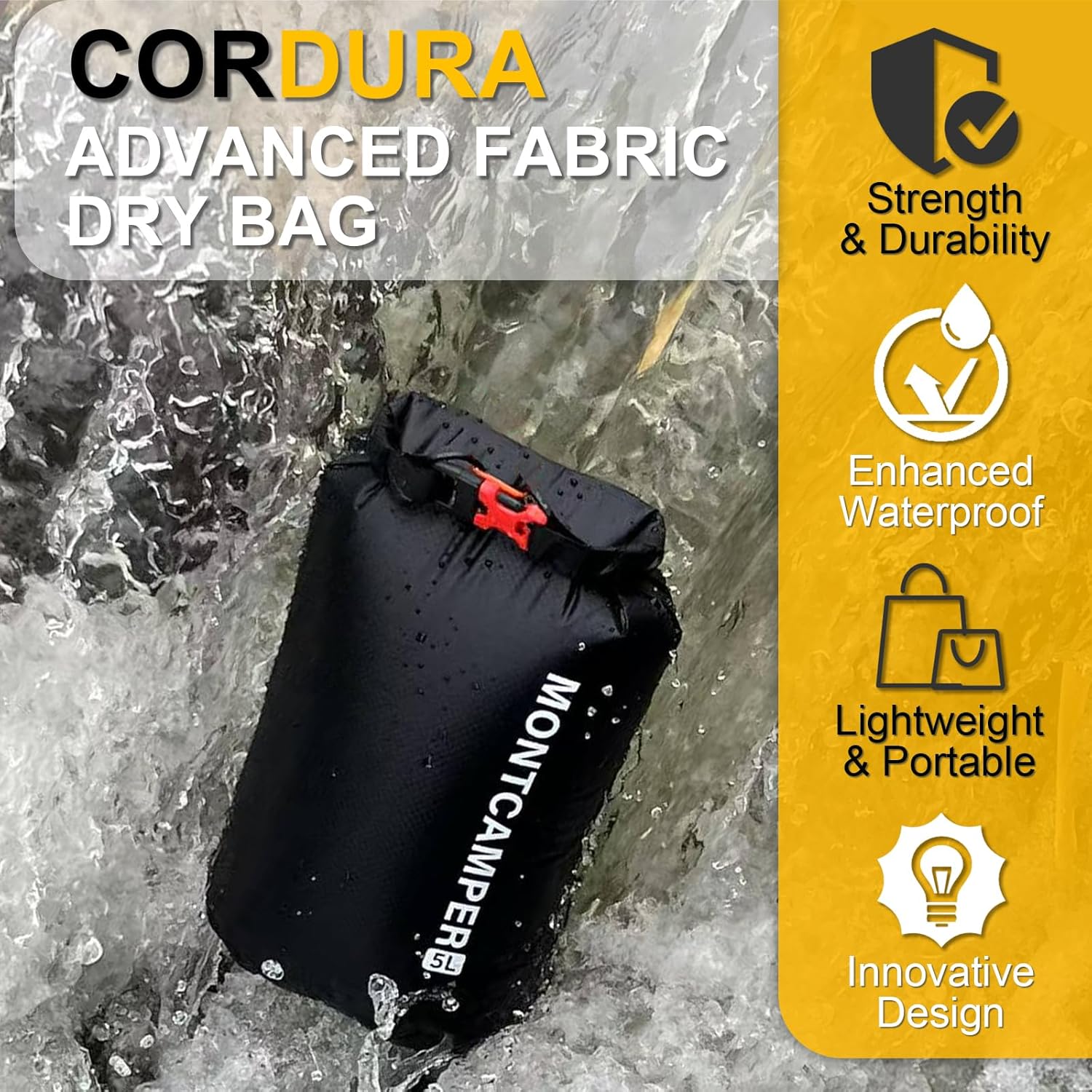 CORDURA Waterproof Dry Bag-Upgraded Tear-Resistant Roll Top Sack with Survival Whistle