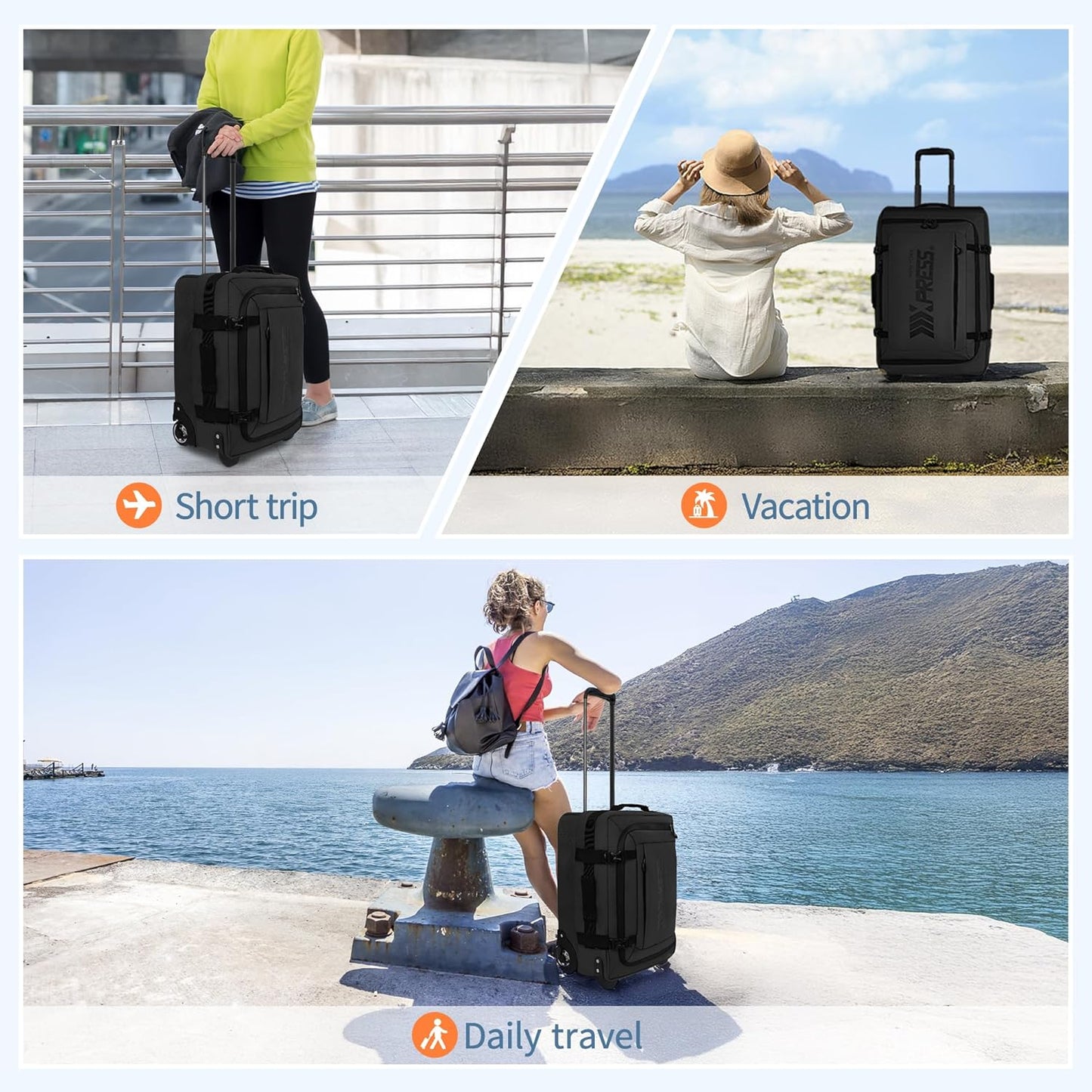 20'' Rolling Duffle Bag w/Wheels,Rolling Duffle Bag w/Handle,Carry on Luggage Travel Duffle Bags for Man Women（20,Black）