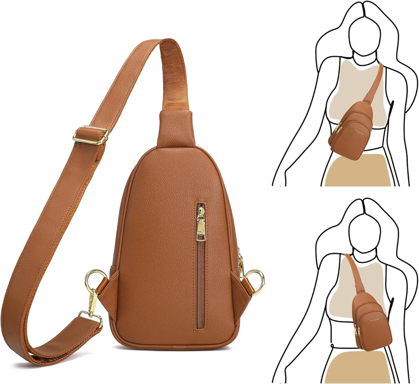 INICAT Crossbody Sling Bags Travel Cross Body Purses Faux Leather Fanny Packs Chest Bag for Women