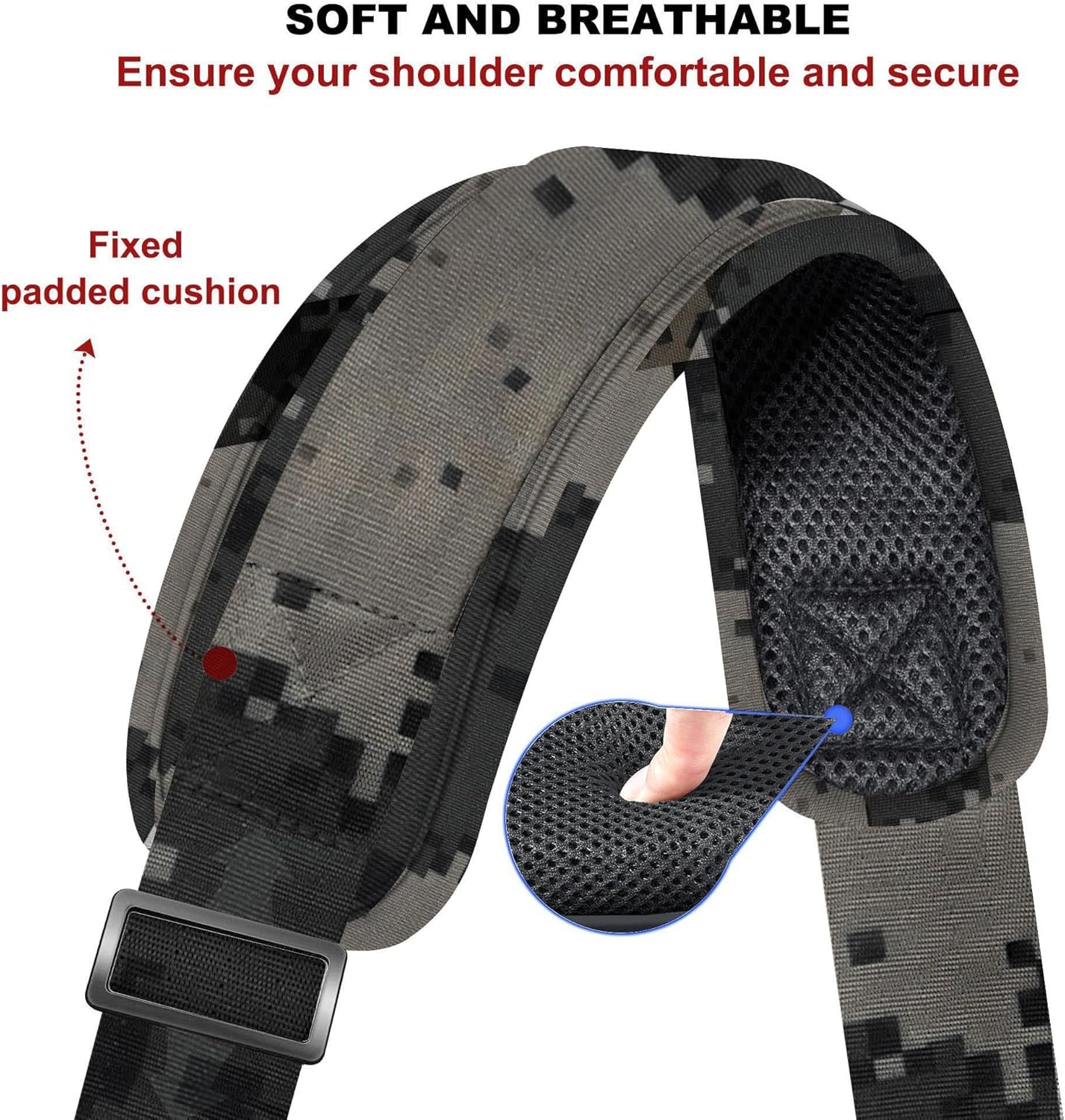 ZINZ Shoulder Strap - 59 Inch Universal Heavy-duty Adjustable Strap with Ultra-thick Fixed Breathable Pad for Laptop, Gym, Camera Bag and More -Camouflage gray