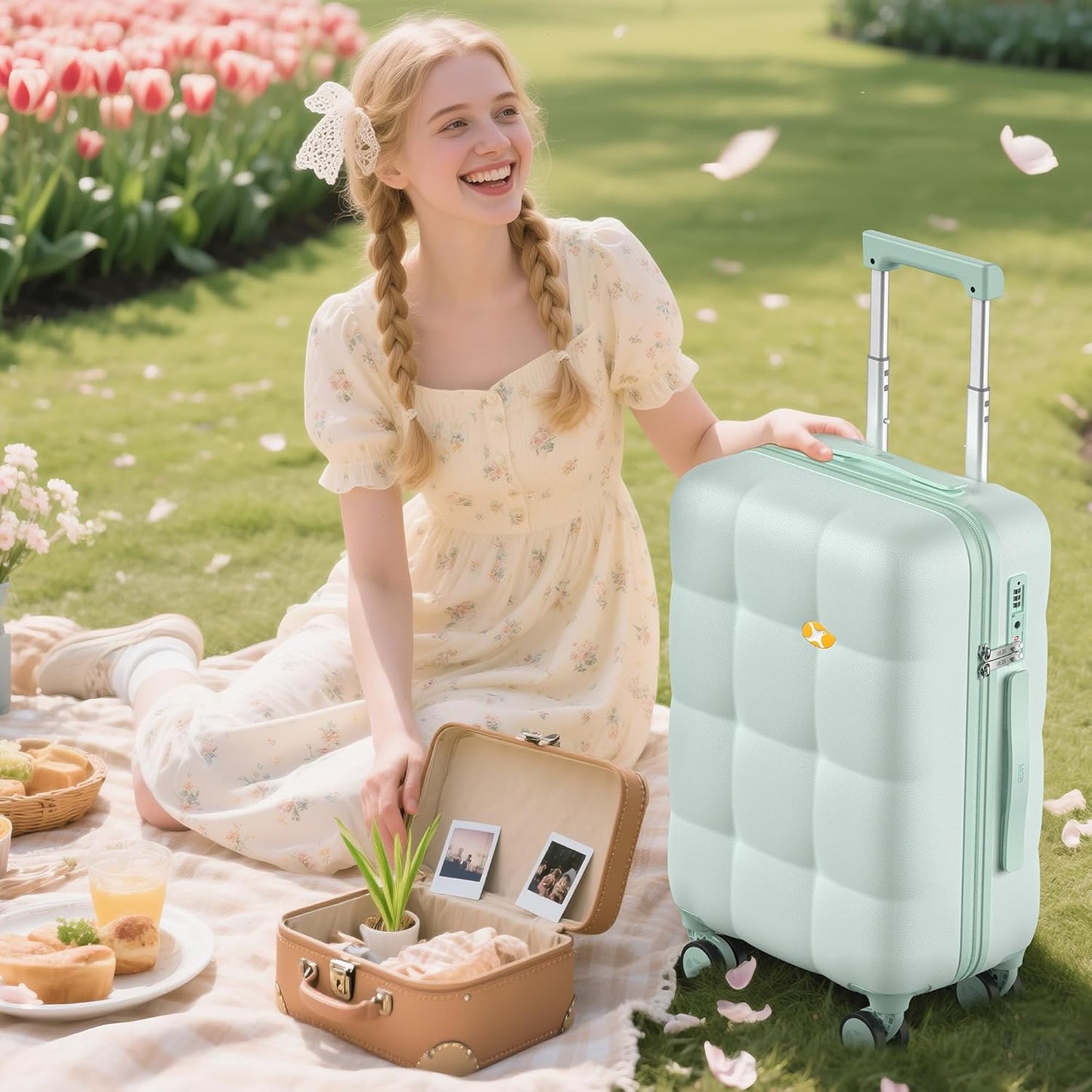 MGB 24 inch Luggage with Spinner Wheels, Travel Suitcase with Wheels, Checked Luggage, Lightweight