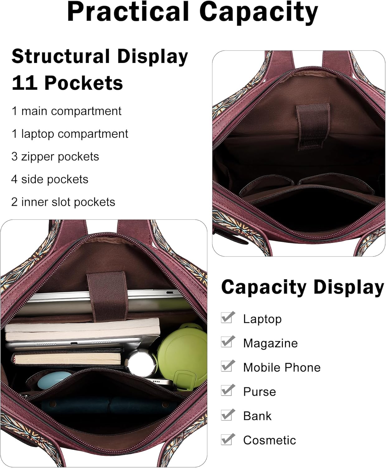 FADEON Leather Laptop Backpack for Women, Designer Ladies Work Travel Computer Backpack with Laptop