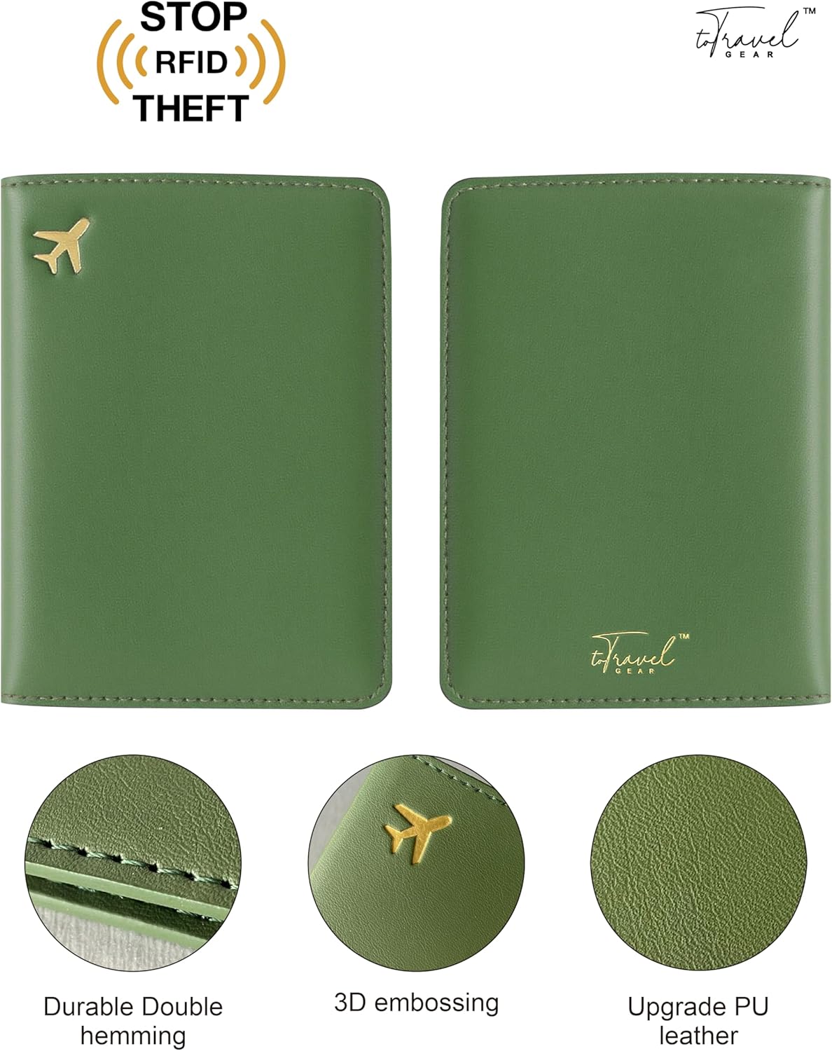 PU Leather Passport Holder Covers Case, Waterproof Rfid Blocking Travel Wallet Passport Holder(Olive Drab)