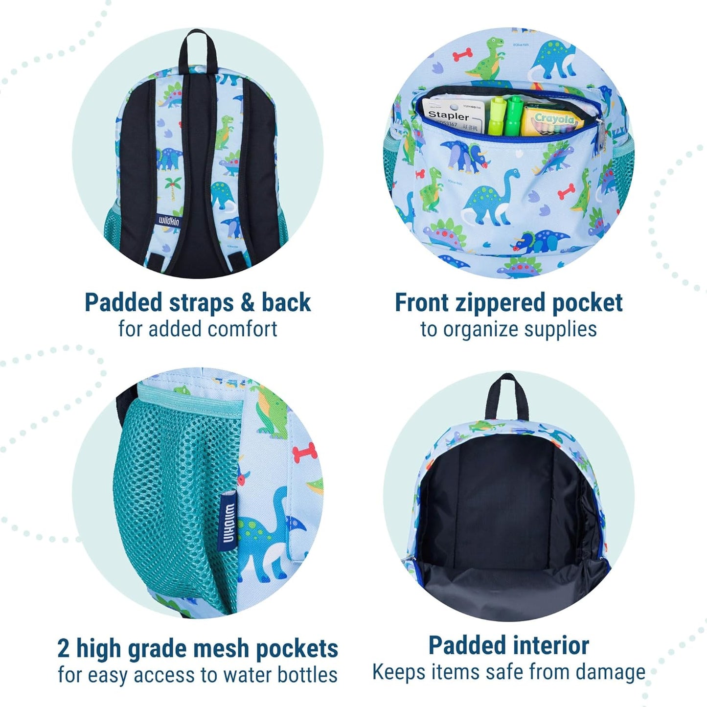 Wildkin 16-inch Kids Backpack – Durable, Padded & Spacious School Bag for Boys & Girls - Dinosaur Land
